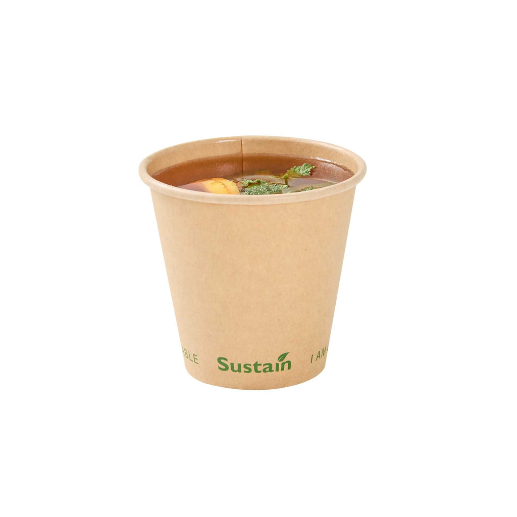 Sustain 8 oz Kraft Paper Coffee Cup - PLA Lining, Compostable, Single Wall - 3 1/2" x 3 1/2" x 3 1/4" - 50 count box