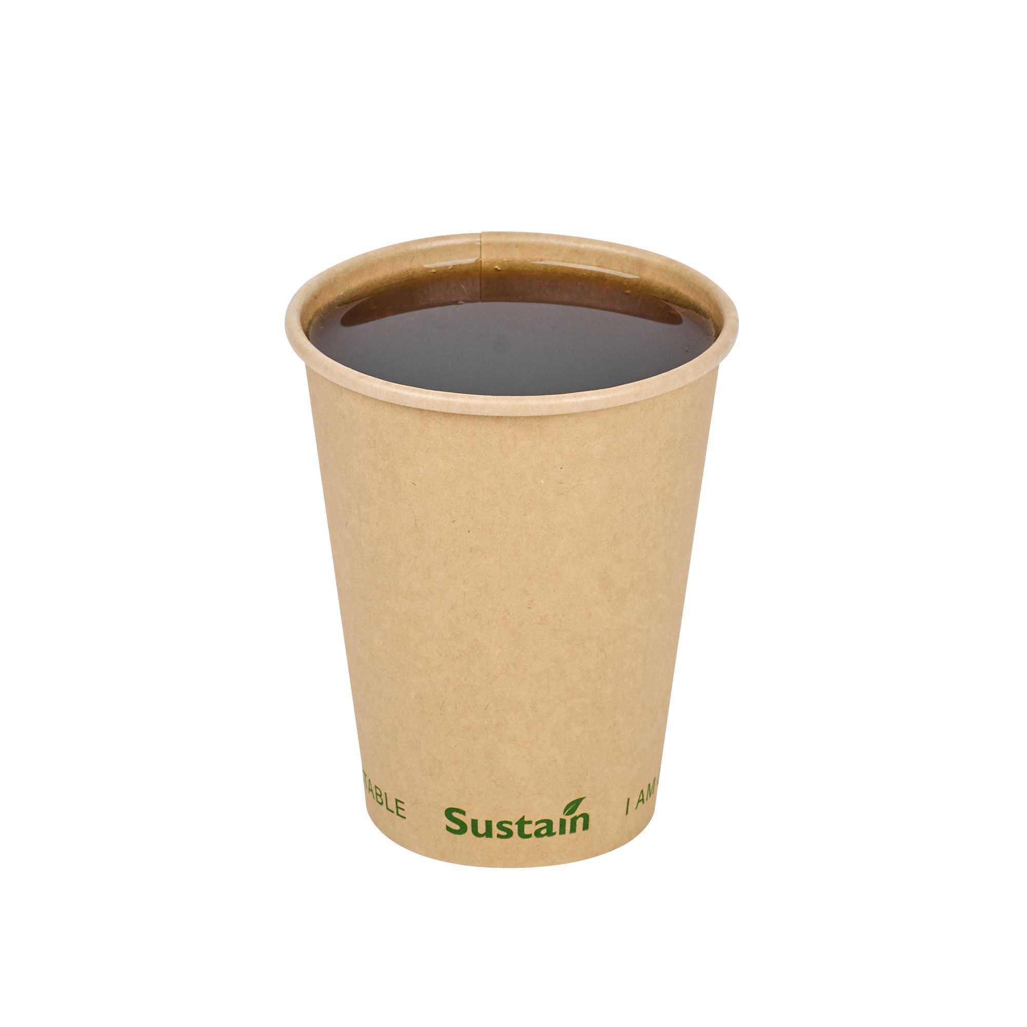 Sustain 12 oz Kraft Paper Coffee Cup - PLA Lining, Compostable, Single Wall - 3 1/2" x 3 1/2" x 4 1/4" - 1000 count box