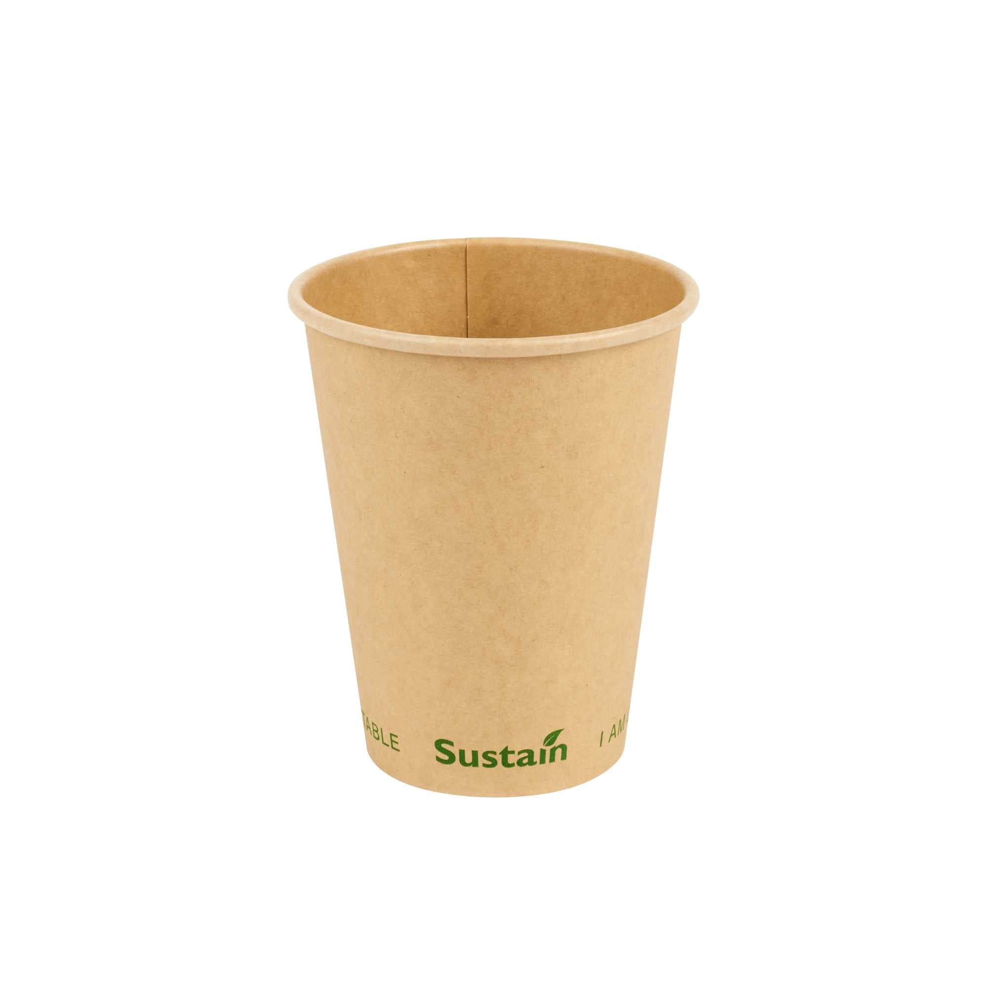Sustain 12 oz Kraft Paper Coffee Cup - PLA Lining, Compostable, Single Wall - 3 1/2" x 3 1/2" x 4 1/4" - 50 count box