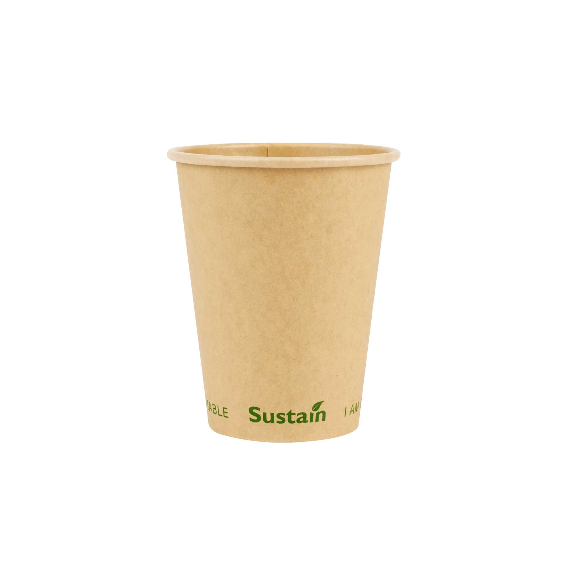 Sustain 12 oz Kraft Paper Coffee Cup - PLA Lining, Compostable, Single Wall - 3 1/2" x 3 1/2" x 4 1/4" - 50 count box
