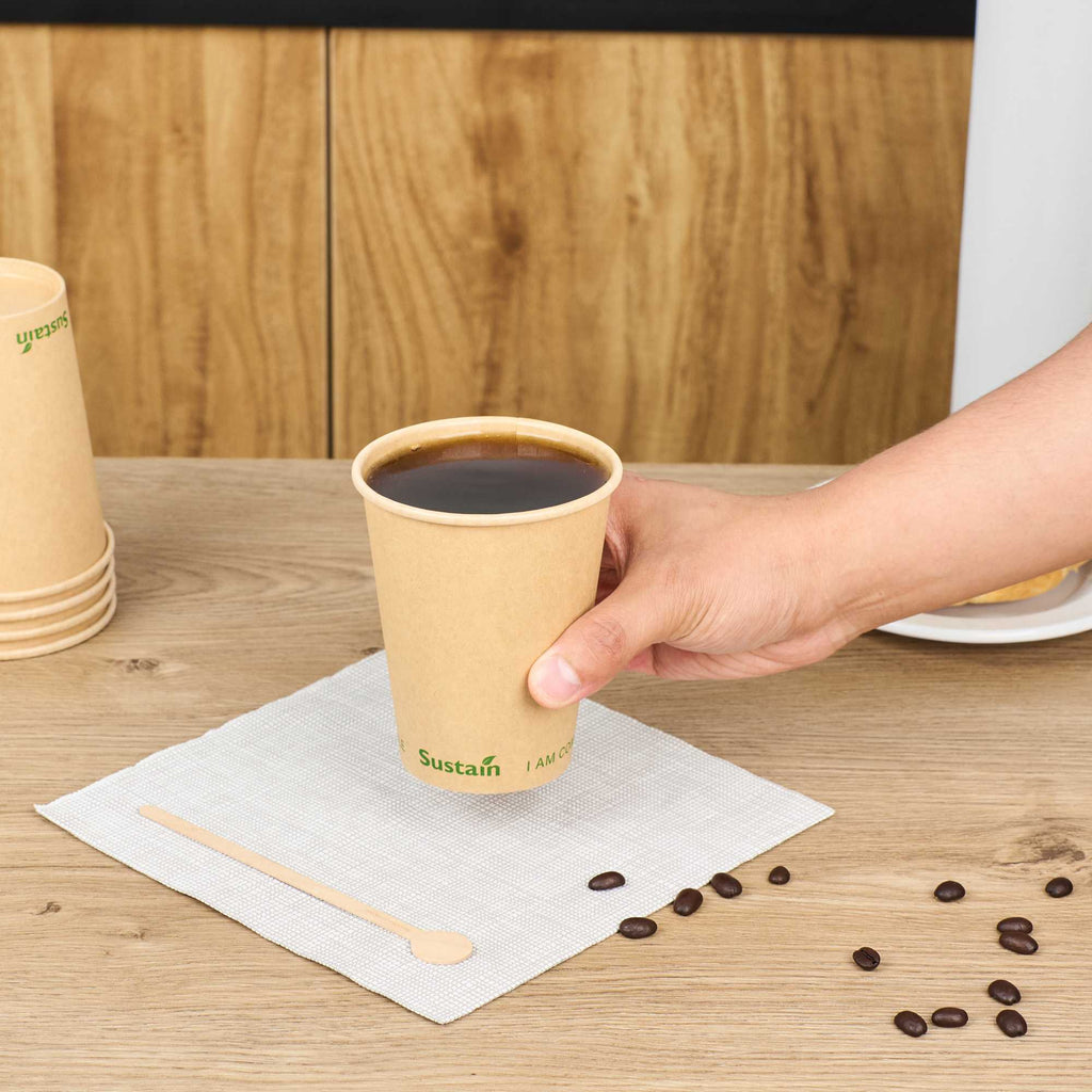 Sustain 12 oz Kraft Paper Coffee Cup - PLA Lining, Compostable, Single Wall - 3 1/2" x 3 1/2" x 4 1/4" - 1000 count box