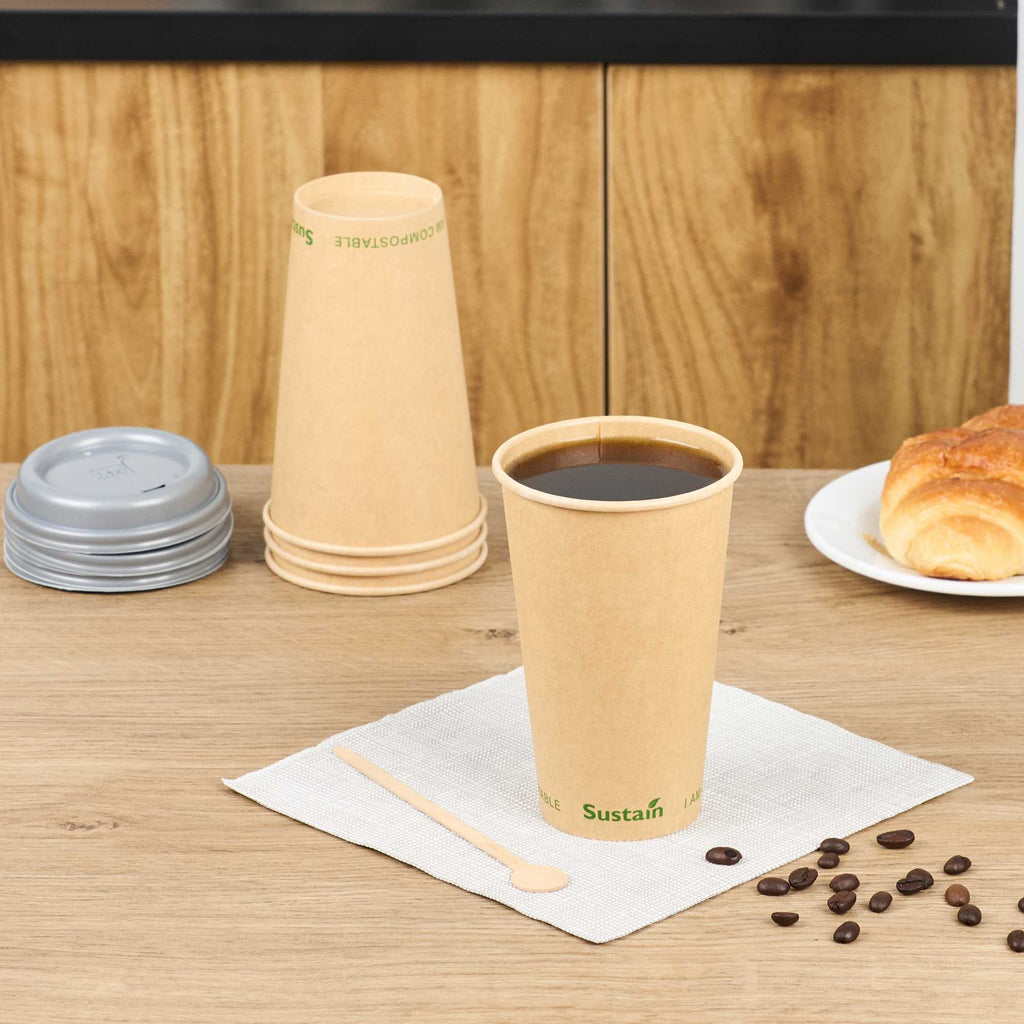 Sustain 16 oz Kraft Paper Coffee Cup - PLA Lining, Compostable, Single Wall - 3 1/2" x 3 1/2" x 5 1/2" - 1000 count box