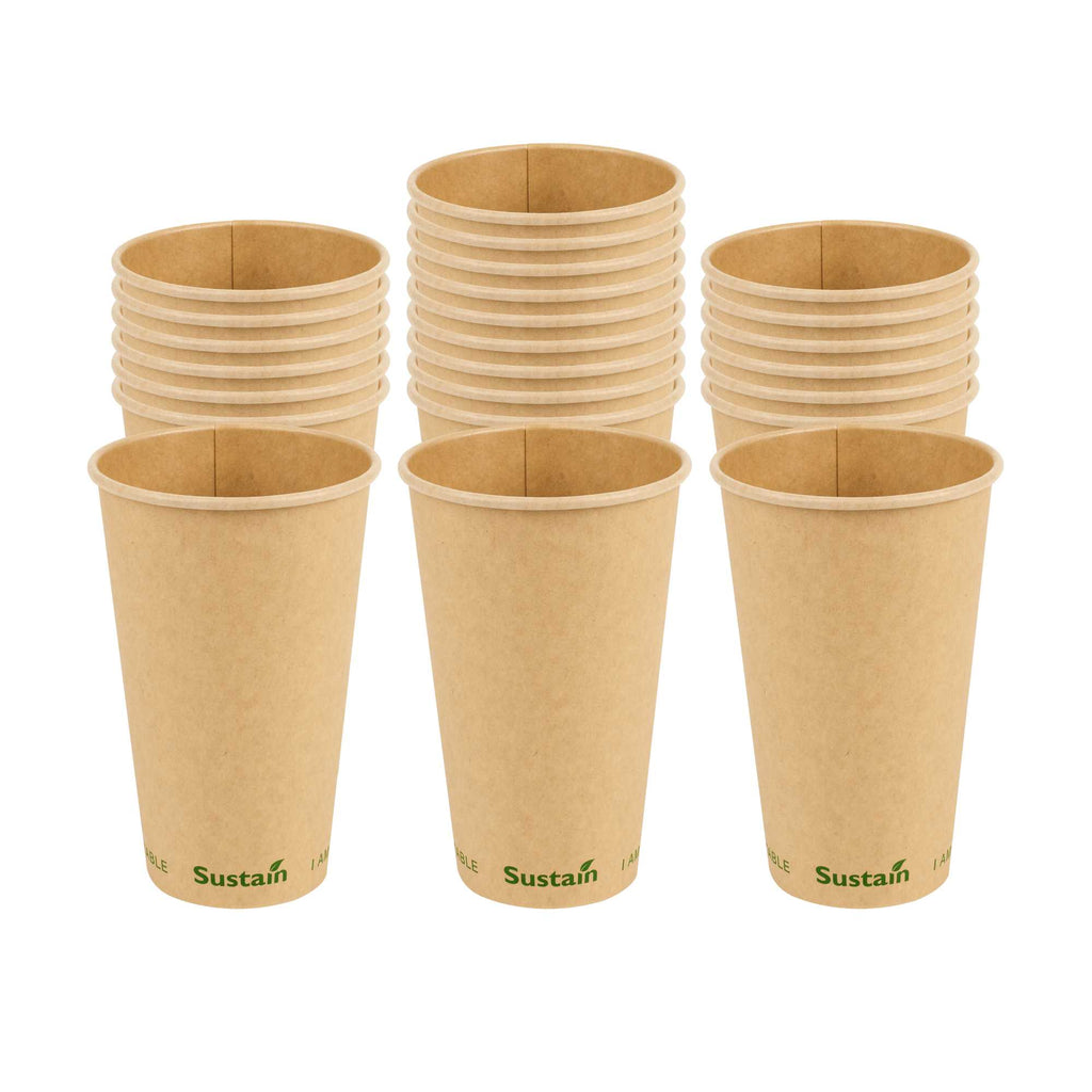 Sustain 16 oz Kraft Paper Coffee Cup - PLA Lining, Compostable, Single Wall - 3 1/2" x 3 1/2" x 5 1/2" - 50 count box