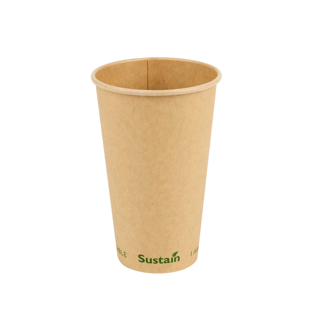 Sustain 16 oz Kraft Paper Coffee Cup - PLA Lining, Compostable, Single Wall - 3 1/2" x 3 1/2" x 5 1/2" - 1000 count box