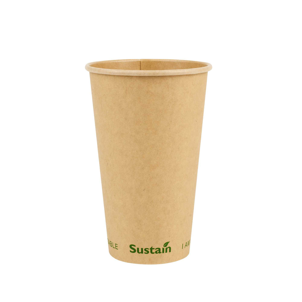 Sustain 16 oz Kraft Paper Coffee Cup - PLA Lining, Compostable, Single Wall - 3 1/2" x 3 1/2" x 5 1/2" - 1000 count box