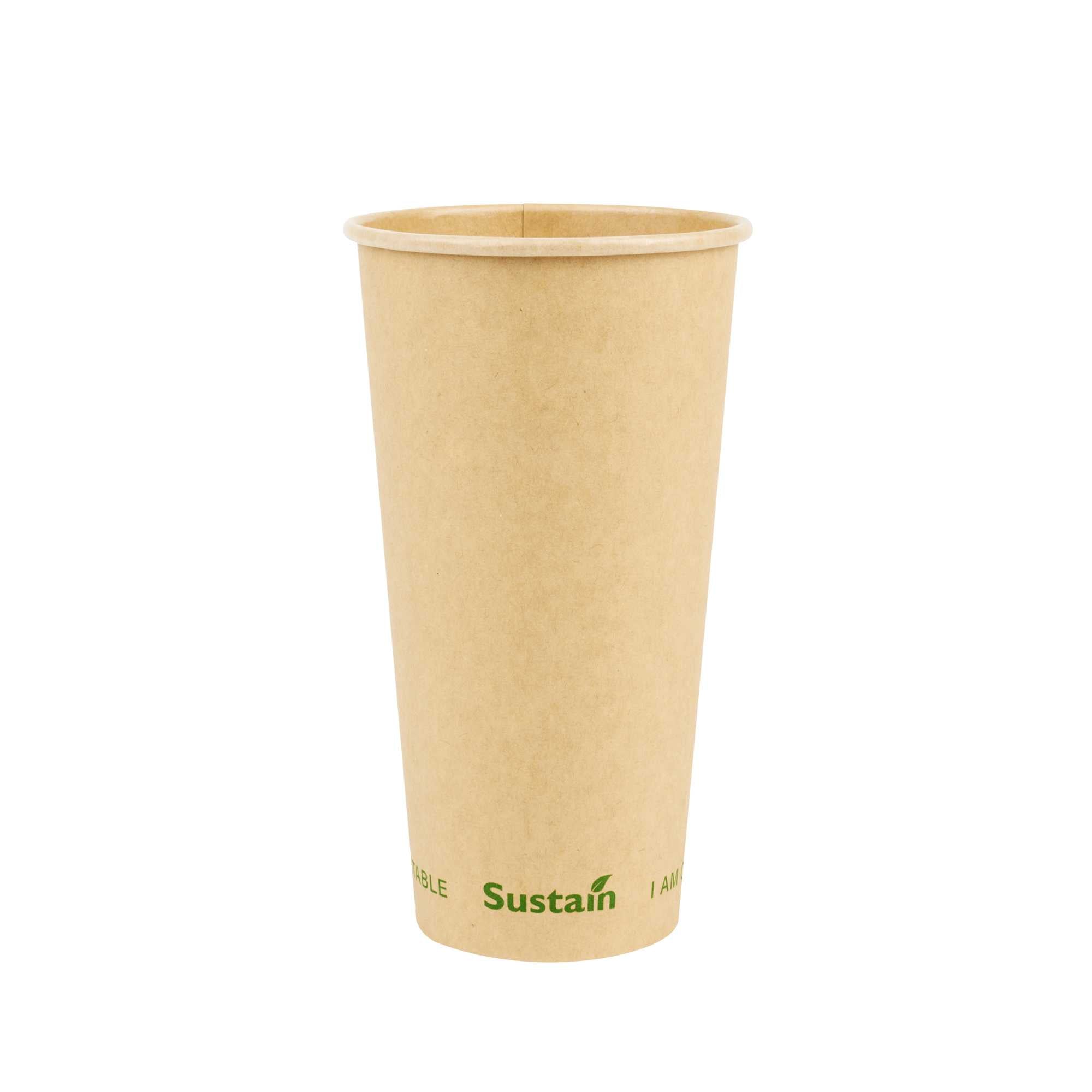 Sustain 20 oz Kraft Paper Coffee Cup - PLA Lining, Compostable, Single Wall - 3 1/2" x 3 1/2" x 6 1/4" - 50 count box