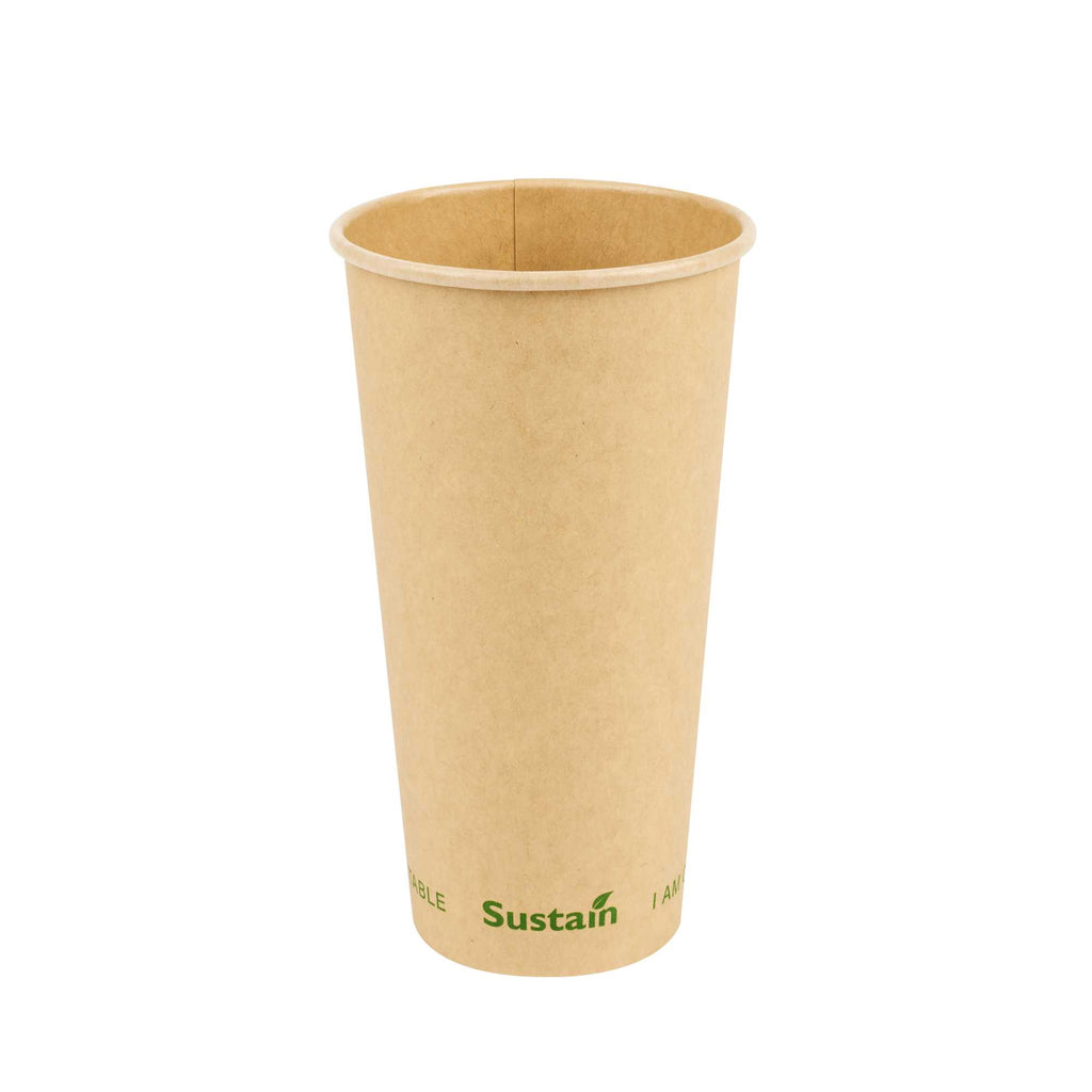 Sustain 20 oz Kraft Paper Coffee Cup - PLA Lining, Compostable, Single Wall - 3 1/2" x 3 1/2" x 6 1/4" - 1000 count box