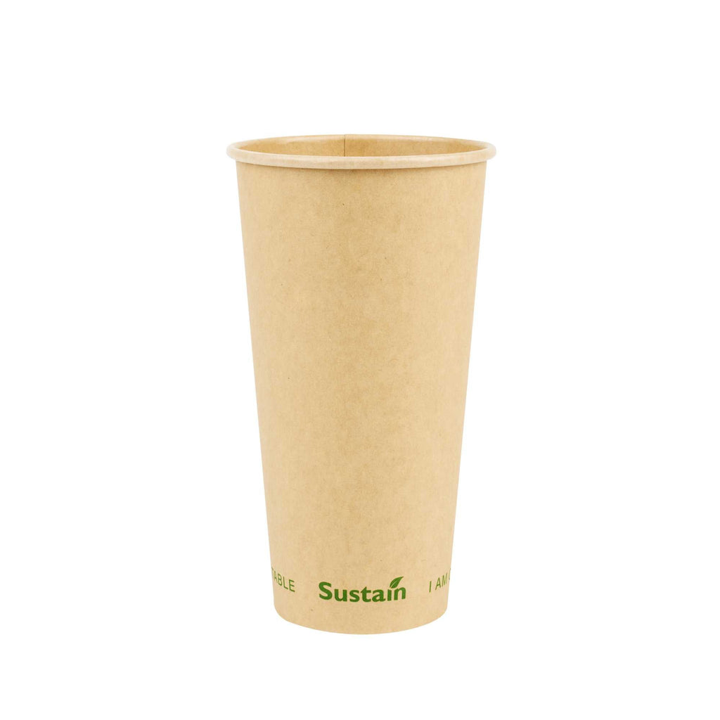 Sustain 20 oz Kraft Paper Coffee Cup - PLA Lining, Compostable, Single Wall - 3 1/2" x 3 1/2" x 6 1/4" - 1000 count box