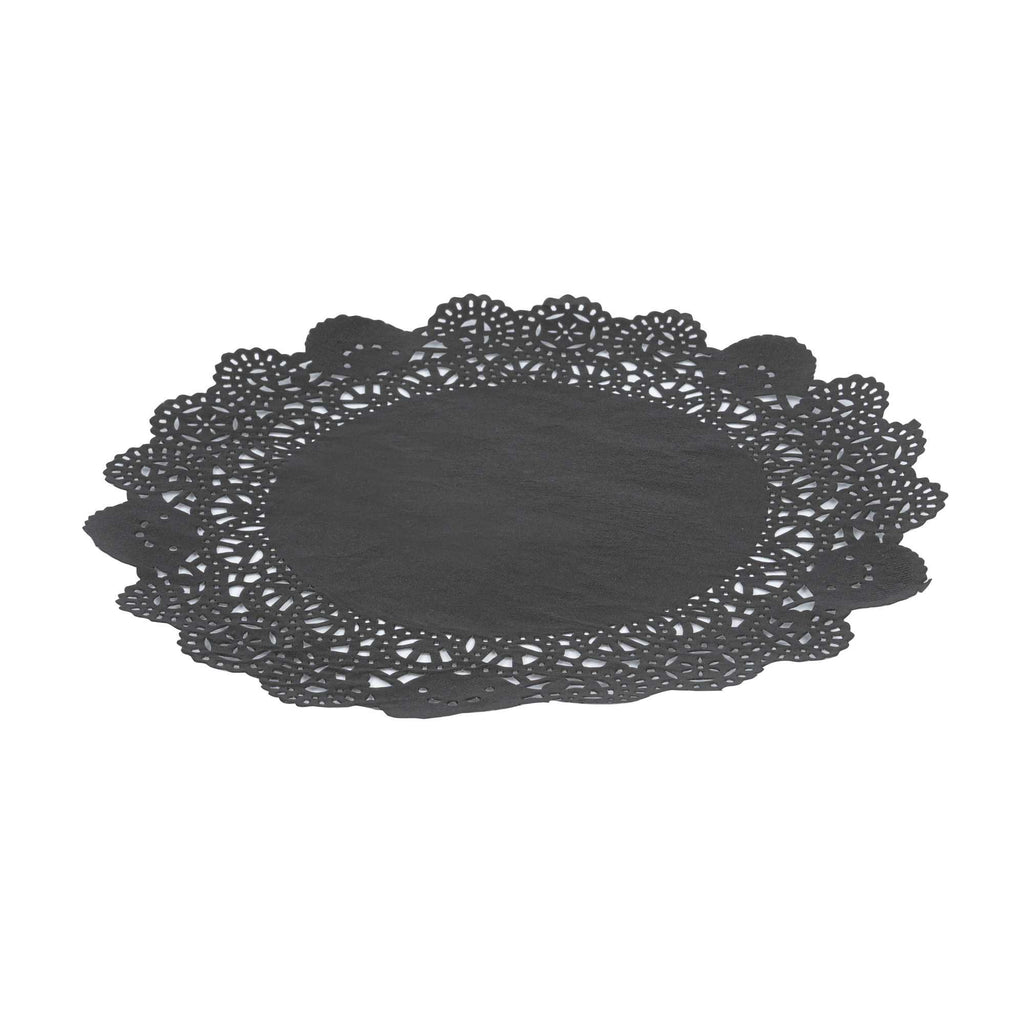 Pastry Tek Round Black Paper Doilies - Lace - 8" x 8" - 100 count box