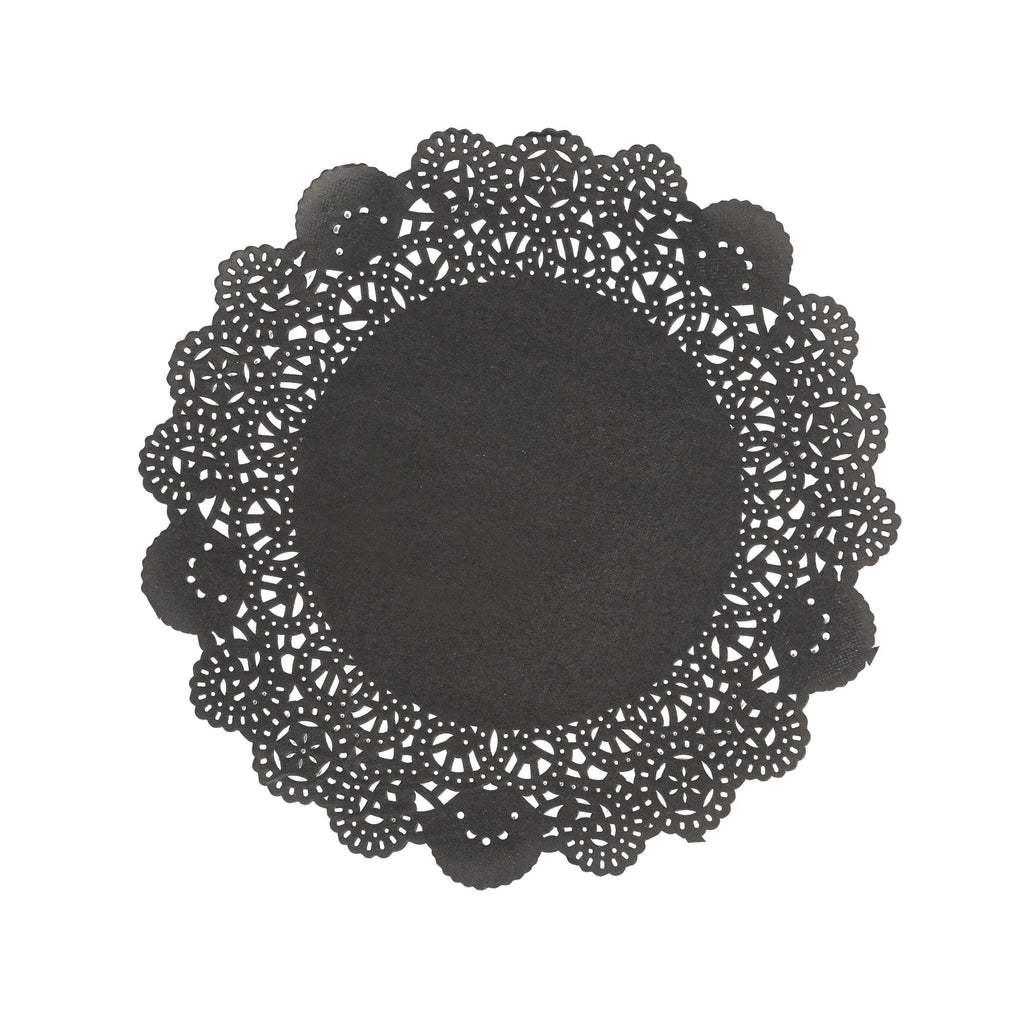 Pastry Tek Round Black Paper Doilies - Lace - 8" x 8" - 4000 count box