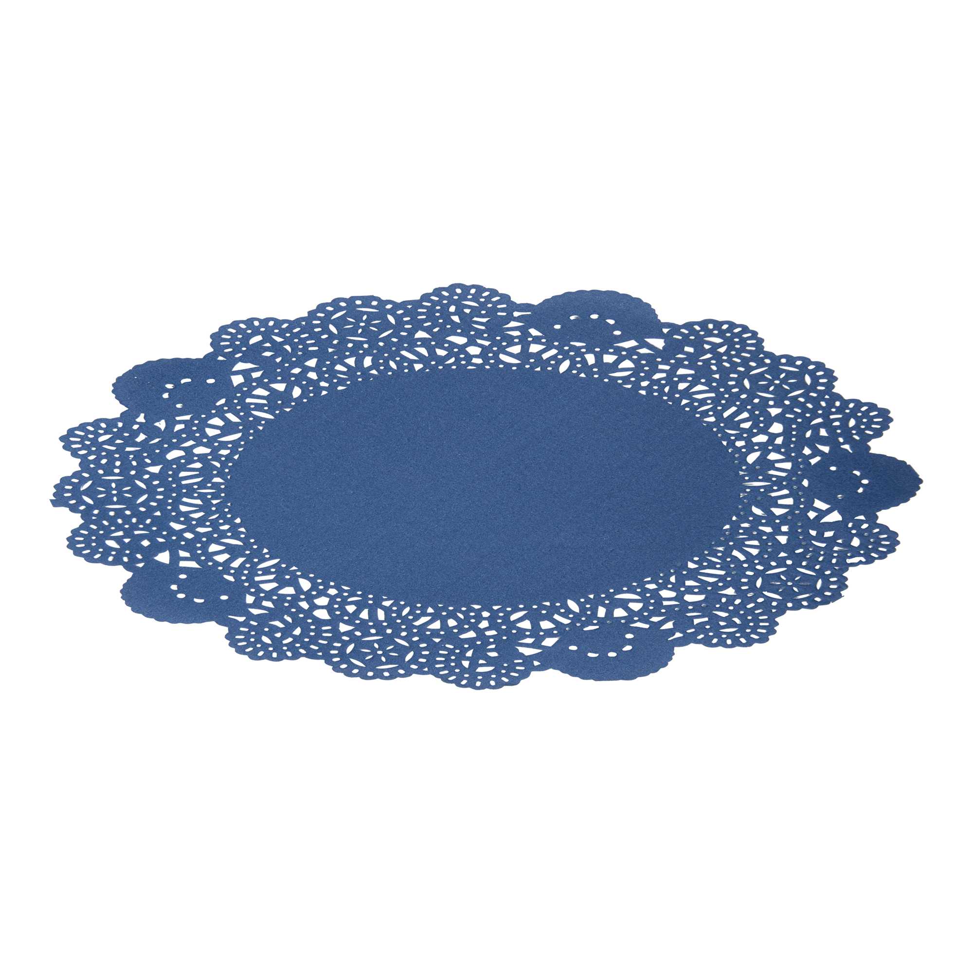 Pastry Tek Round Navy Blue Paper Doilies - Lace - 8" x 8" - 100 count box