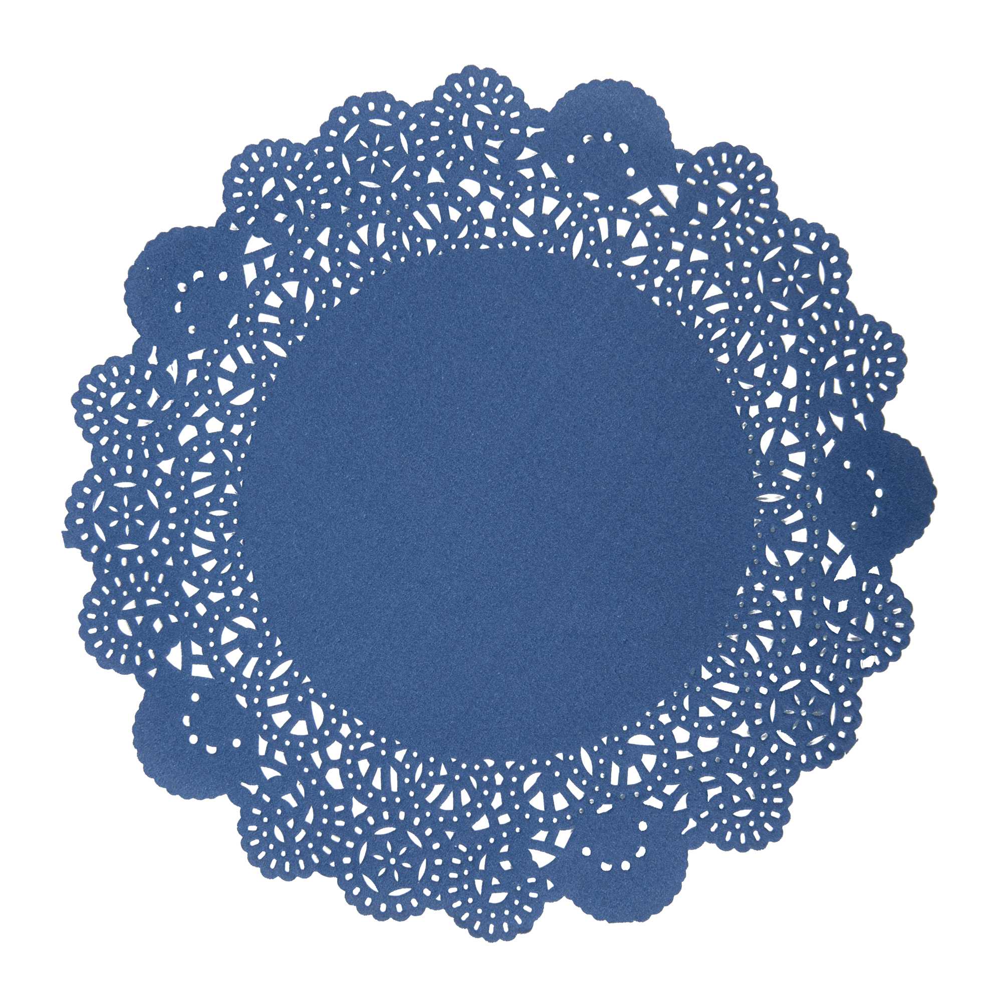 Pastry Tek Round Navy Blue Paper Doilies - Lace - 8" x 8" - 100 count box