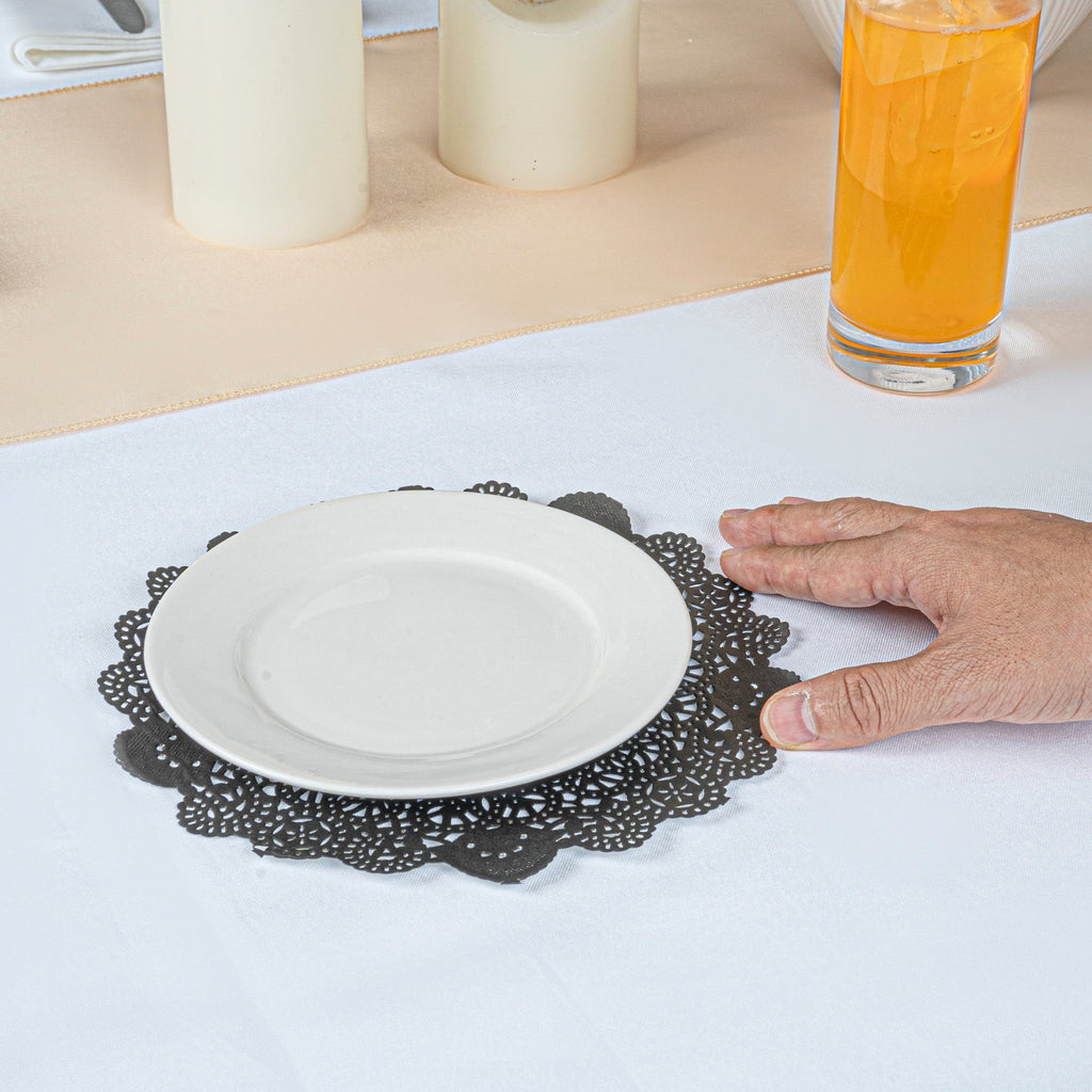 Pastry Tek Round Navy Blue Paper Doilies - Lace - 8" x 8" - 100 count box