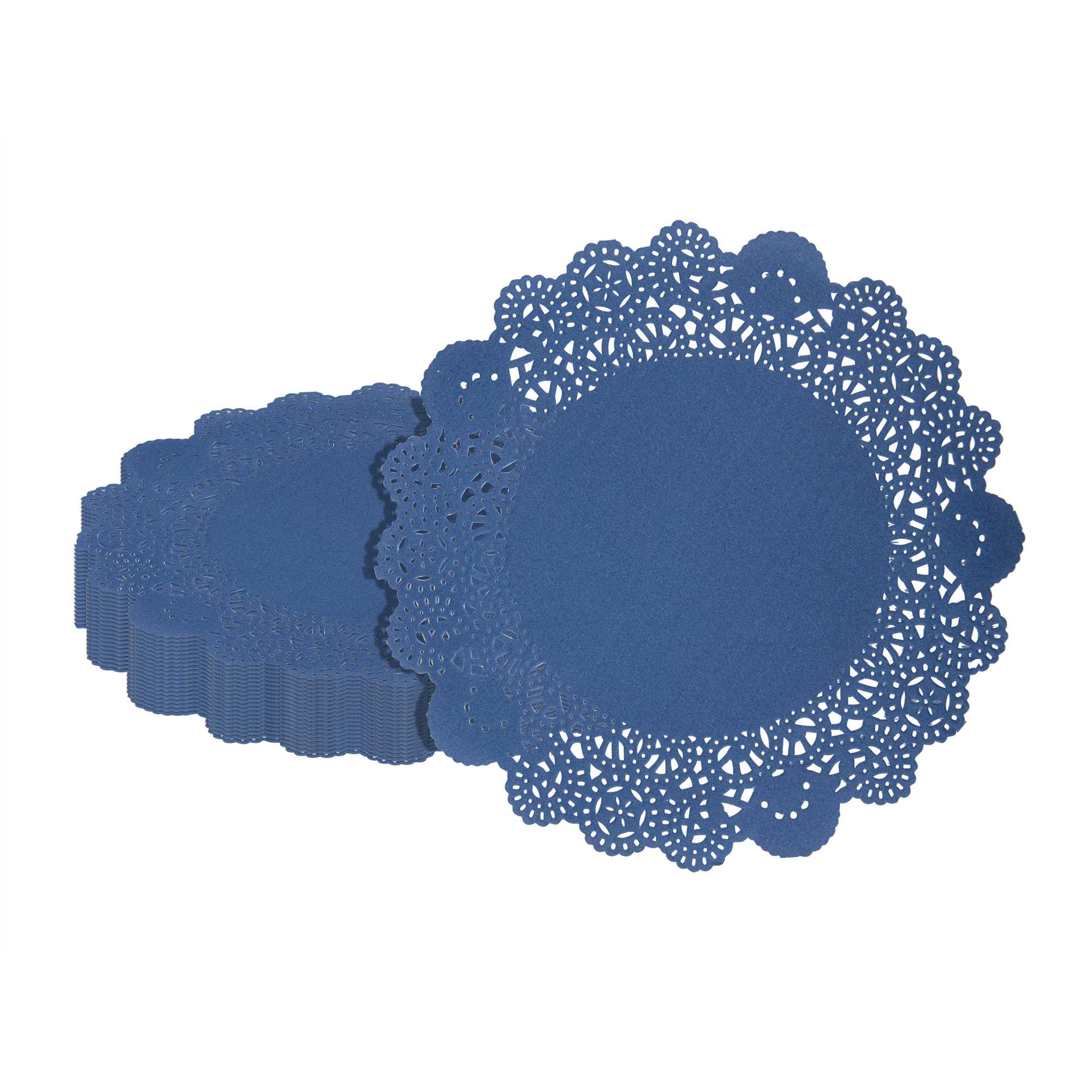 Pastry Tek Round Navy Blue Paper Doilies - Lace - 8" x 8" - 4000 count box