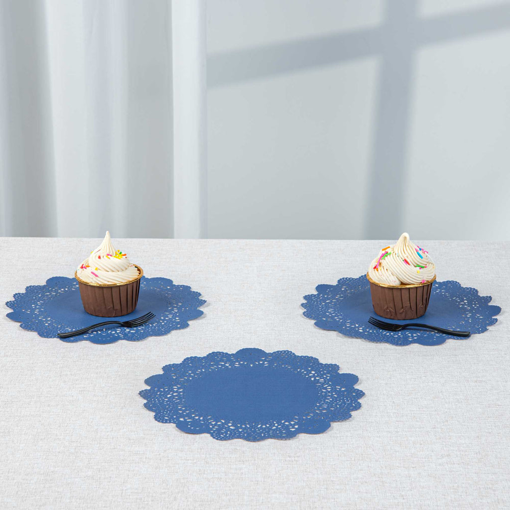 Pastry Tek Round Navy Blue Paper Doilies - Lace - 8" x 8" - 4000 count box