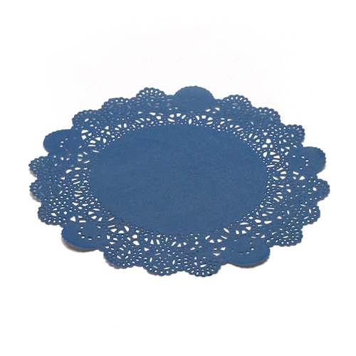 Pastry Tek Round Navy Blue Paper Doilies - Lace - 8" x 8" - 4000 count box