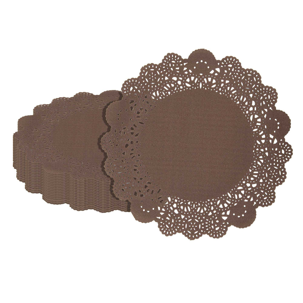 Pastry Tek Round Brown Paper Doilies - Lace - 8" x 8" - 100 count box