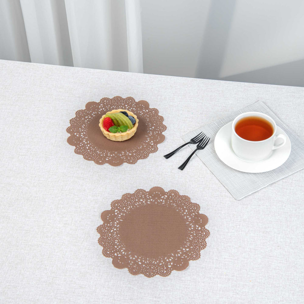 Pastry Tek Round Brown Paper Doilies - Lace - 8" x 8" - 4000 count box