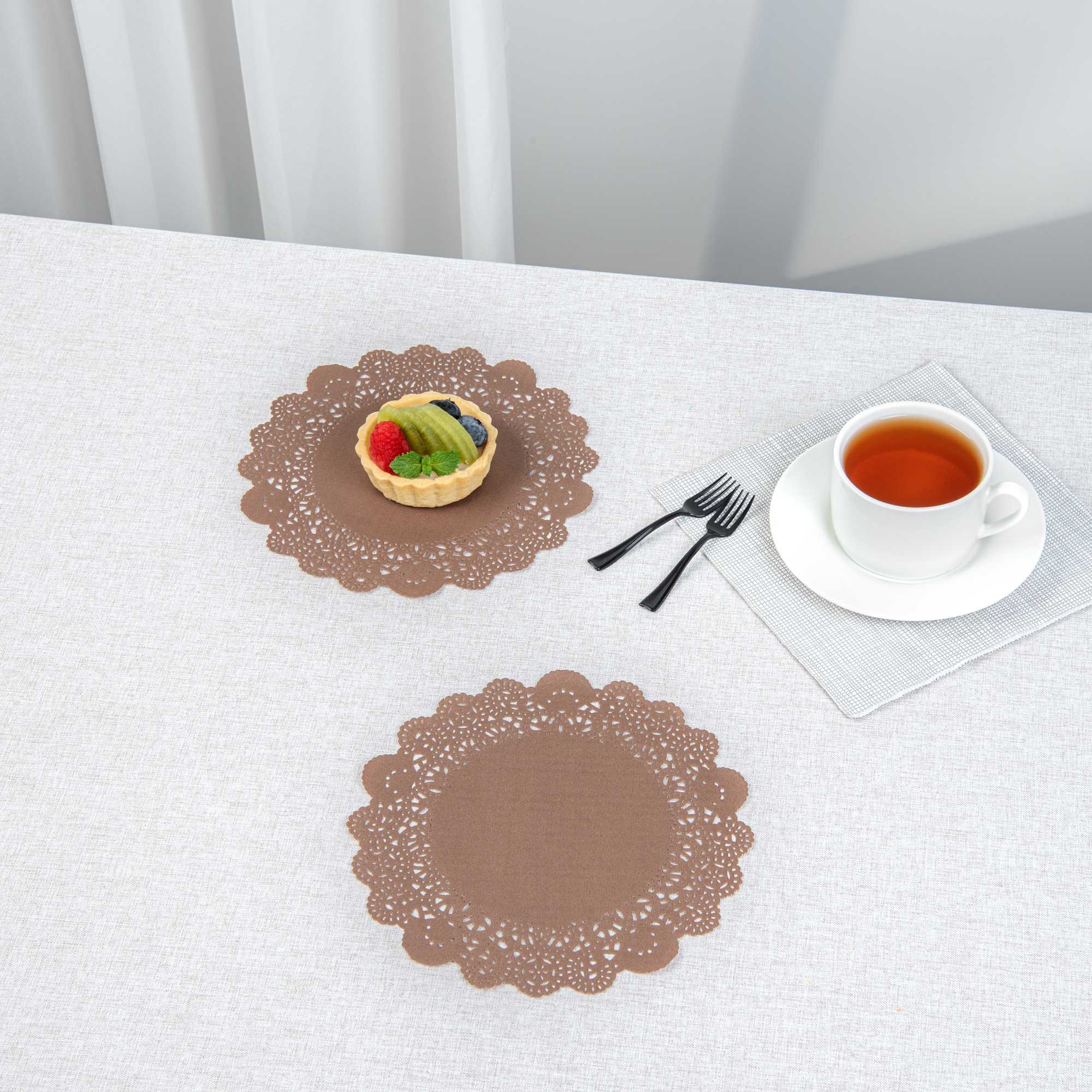 Pastry Tek Round Brown Paper Doilies - Lace - 8" x 8" - 4000 count box