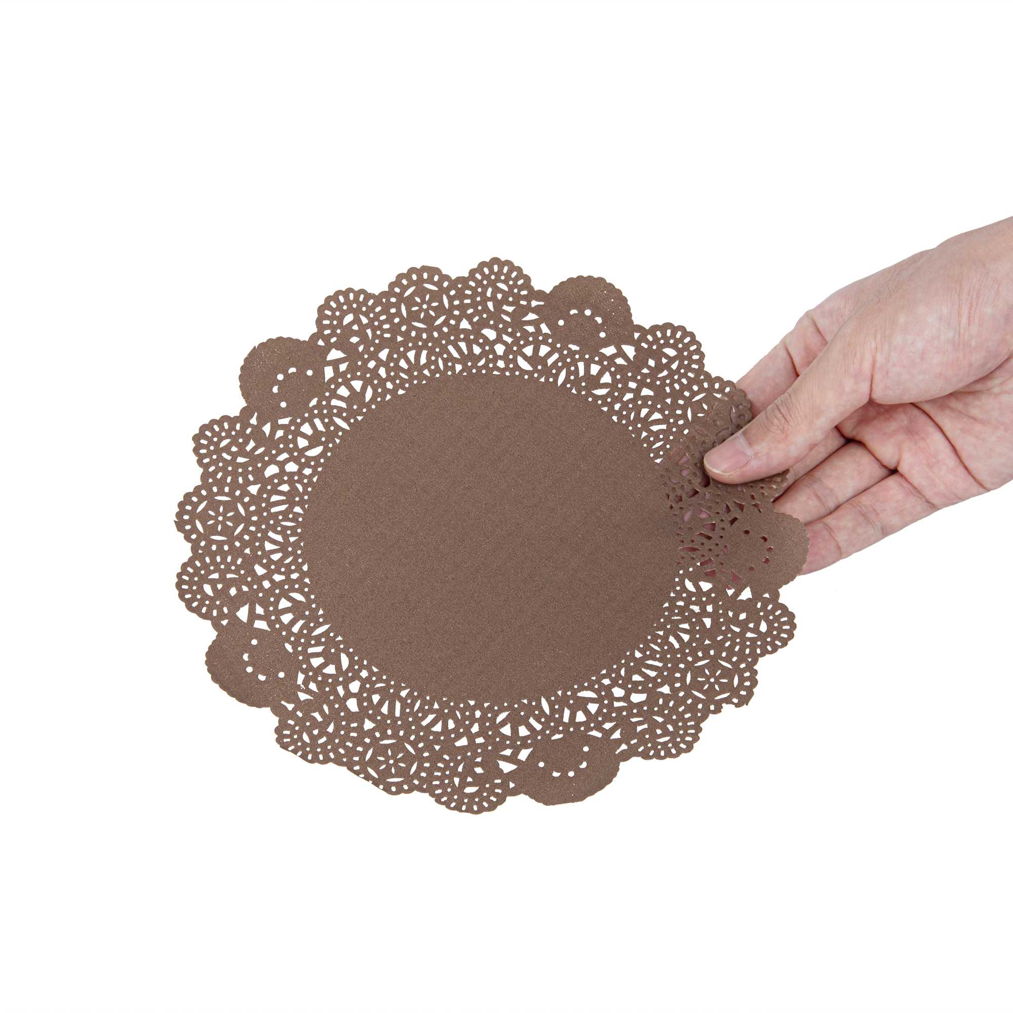 Pastry Tek Round Brown Paper Doilies - Lace - 8" x 8" - 4000 count box
