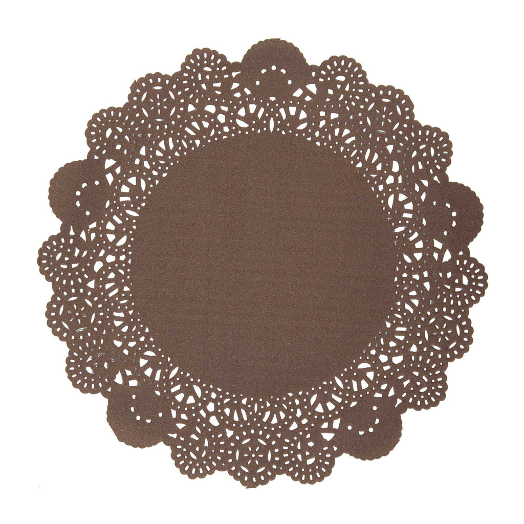 Pastry Tek Round Brown Paper Doilies - Lace - 8" x 8" - 4000 count box