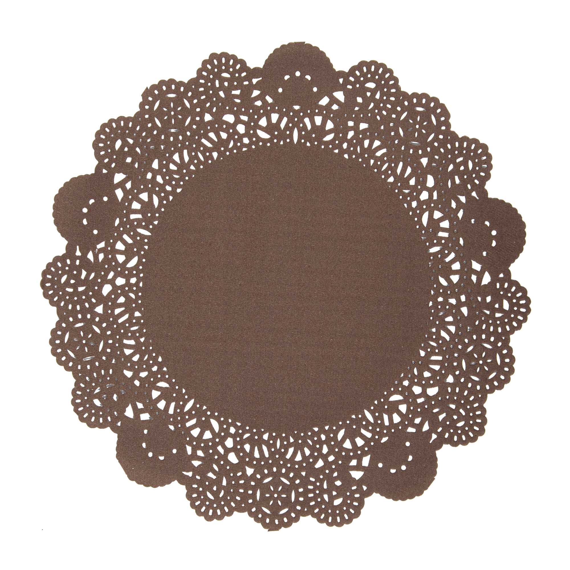 Pastry Tek Round Brown Paper Doilies - Lace - 8" x 8" - 4000 count box