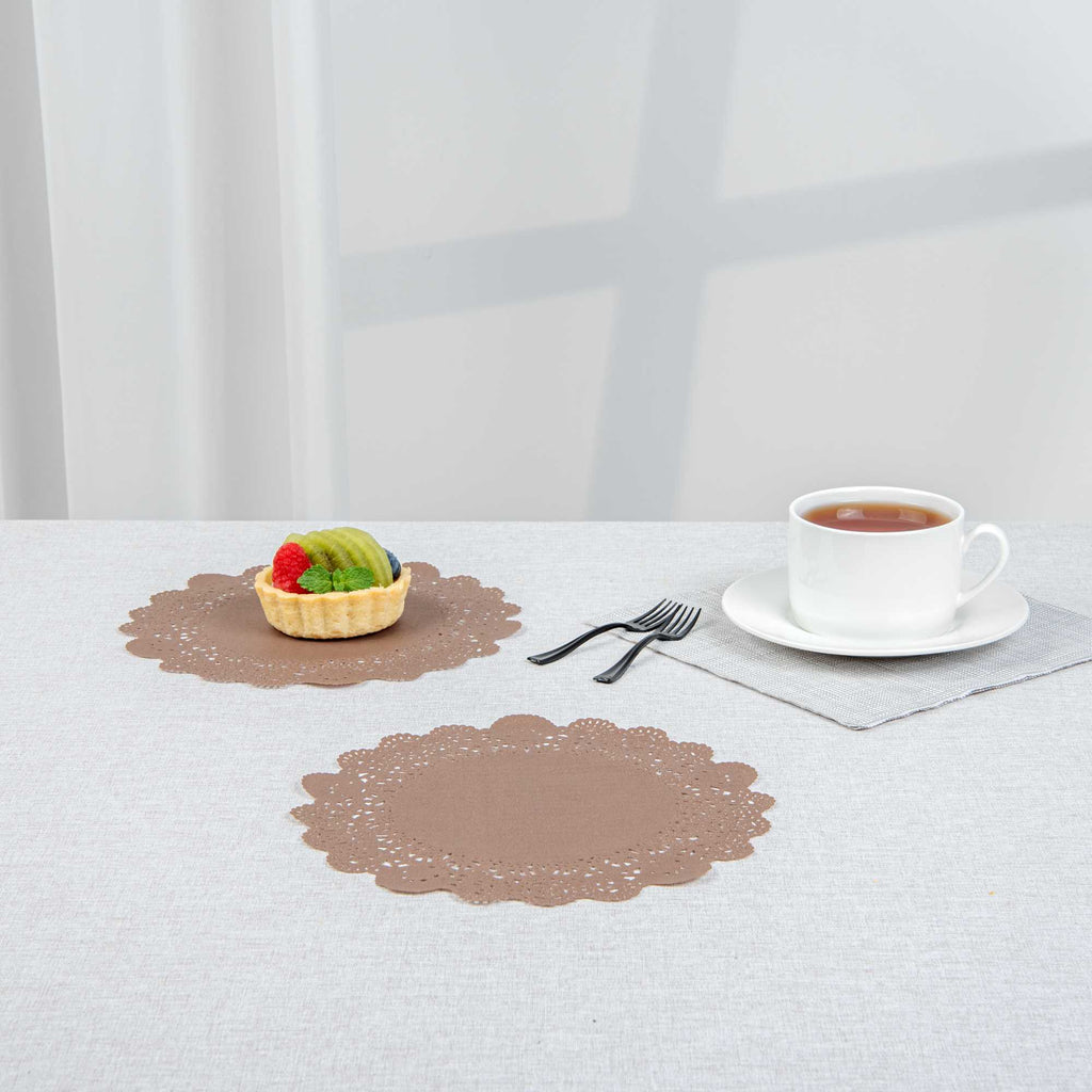 Pastry Tek Round Brown Paper Doilies - Lace - 8" x 8" - 4000 count box