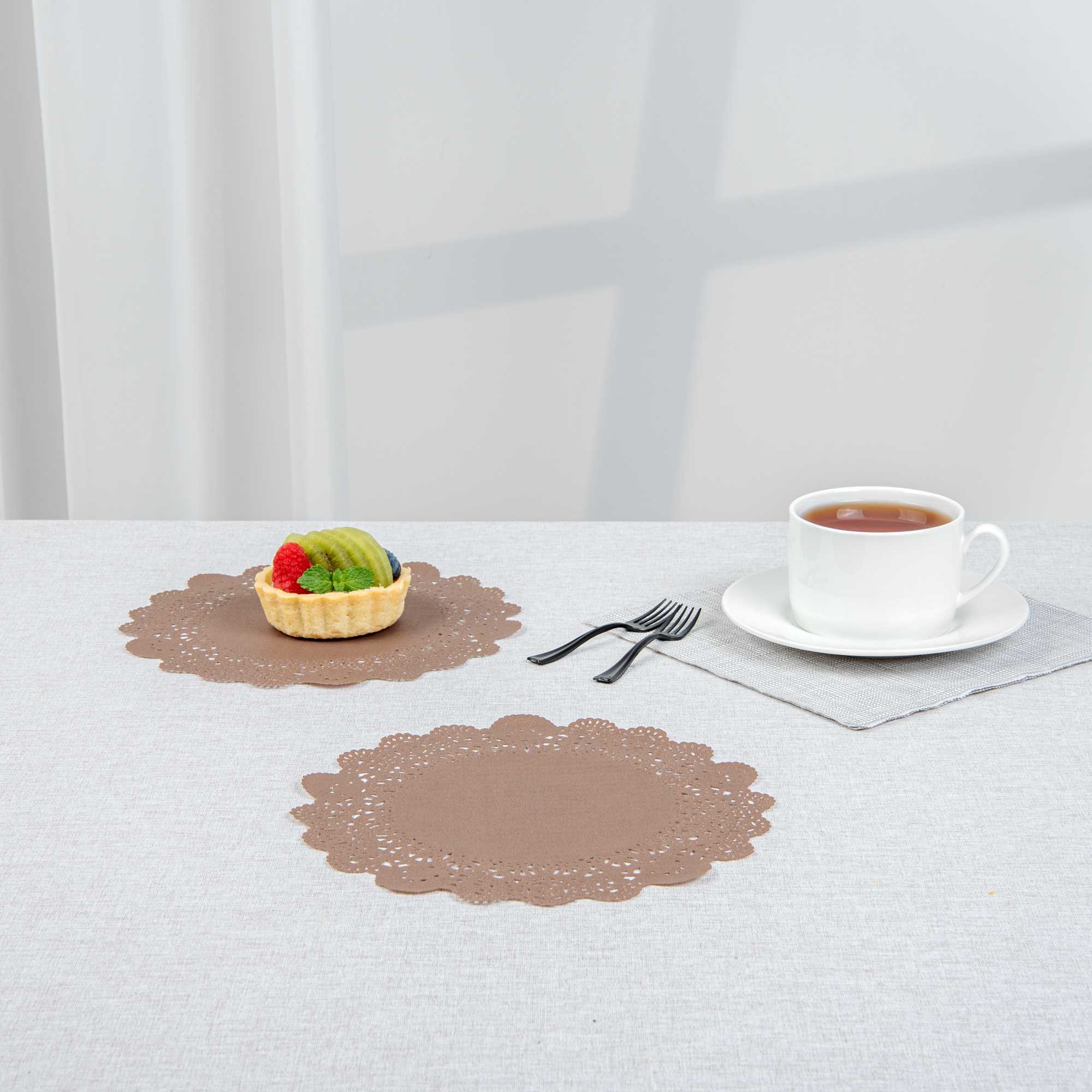 Pastry Tek Round Brown Paper Doilies - Lace - 8" x 8" - 4000 count box