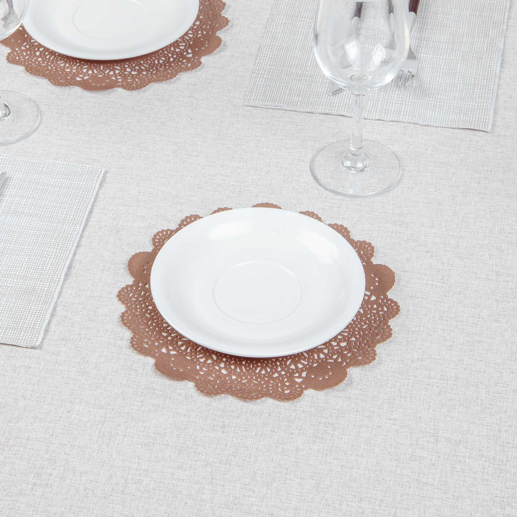 Pastry Tek Round Brown Paper Doilies - Lace - 8" x 8" - 4000 count box