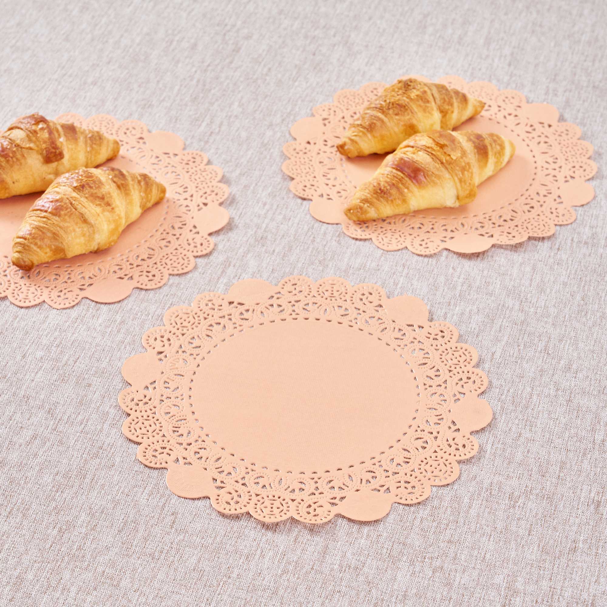 Pastry Tek Round Coral Paper Doilies - Lace - 8" x 8" - 100 count box