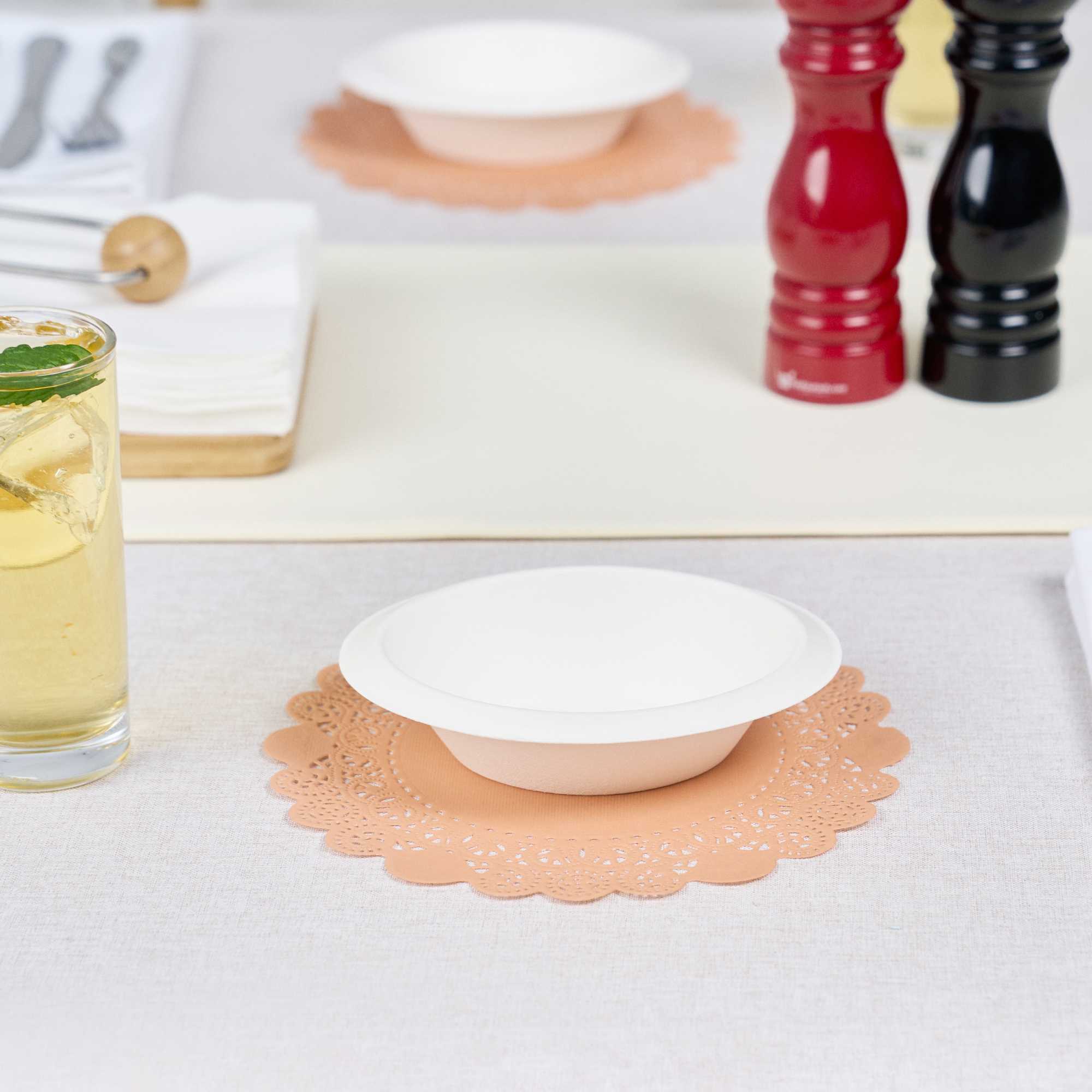Pastry Tek Round Coral Paper Doilies - Lace - 8" x 8" - 100 count box