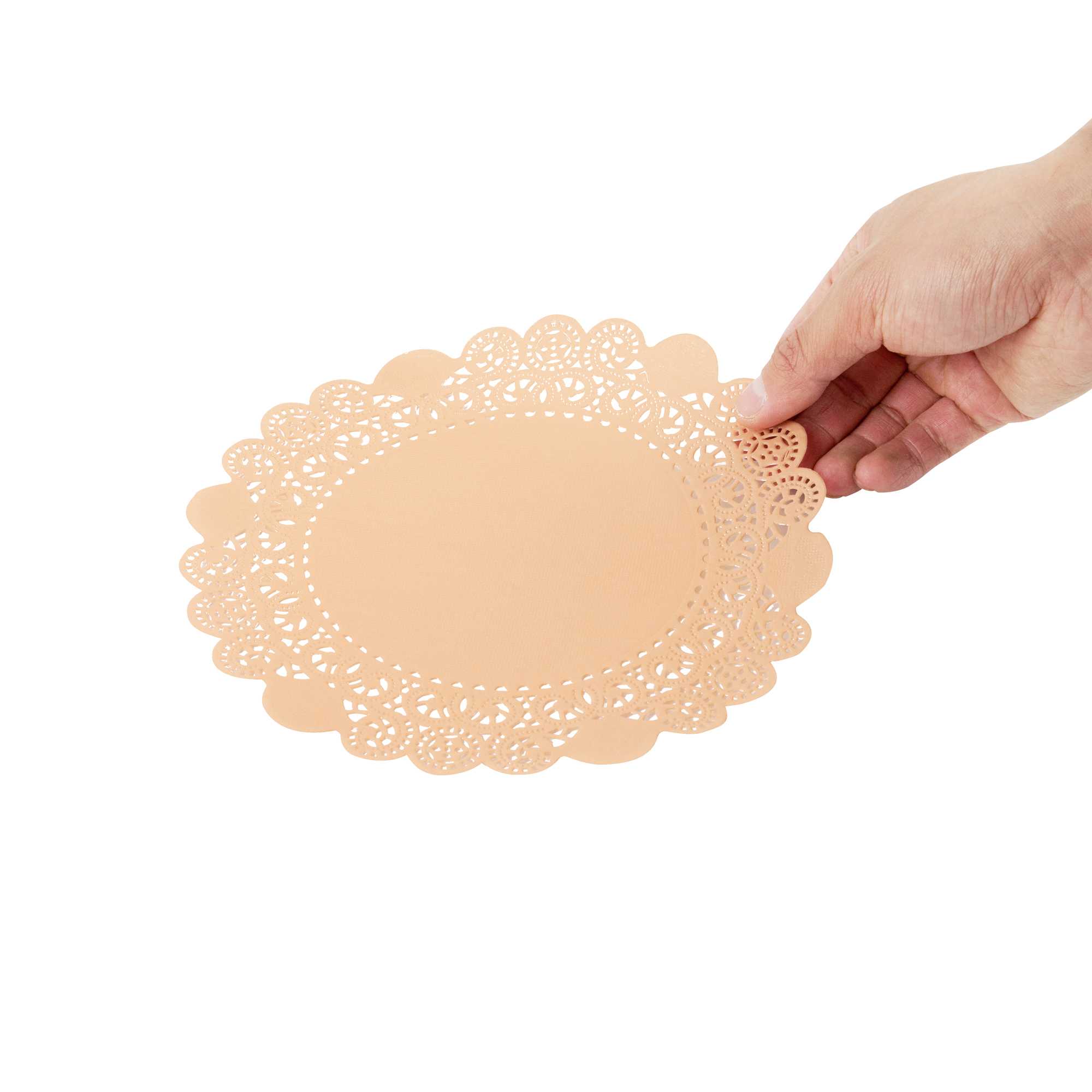 Pastry Tek Round Coral Paper Doilies - Lace - 8" x 8" - 4000 count box