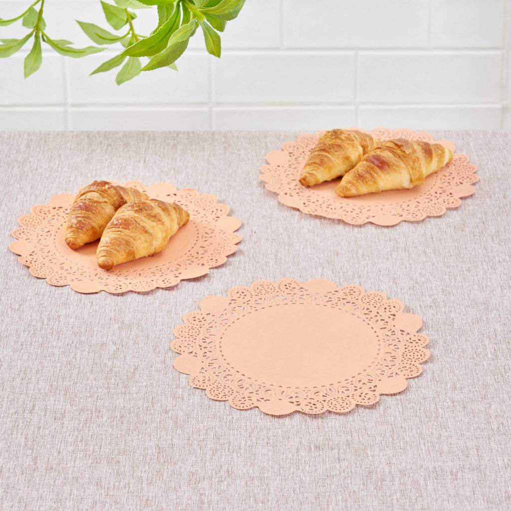 Pastry Tek Round Coral Paper Doilies - Lace - 8" x 8" - 4000 count box