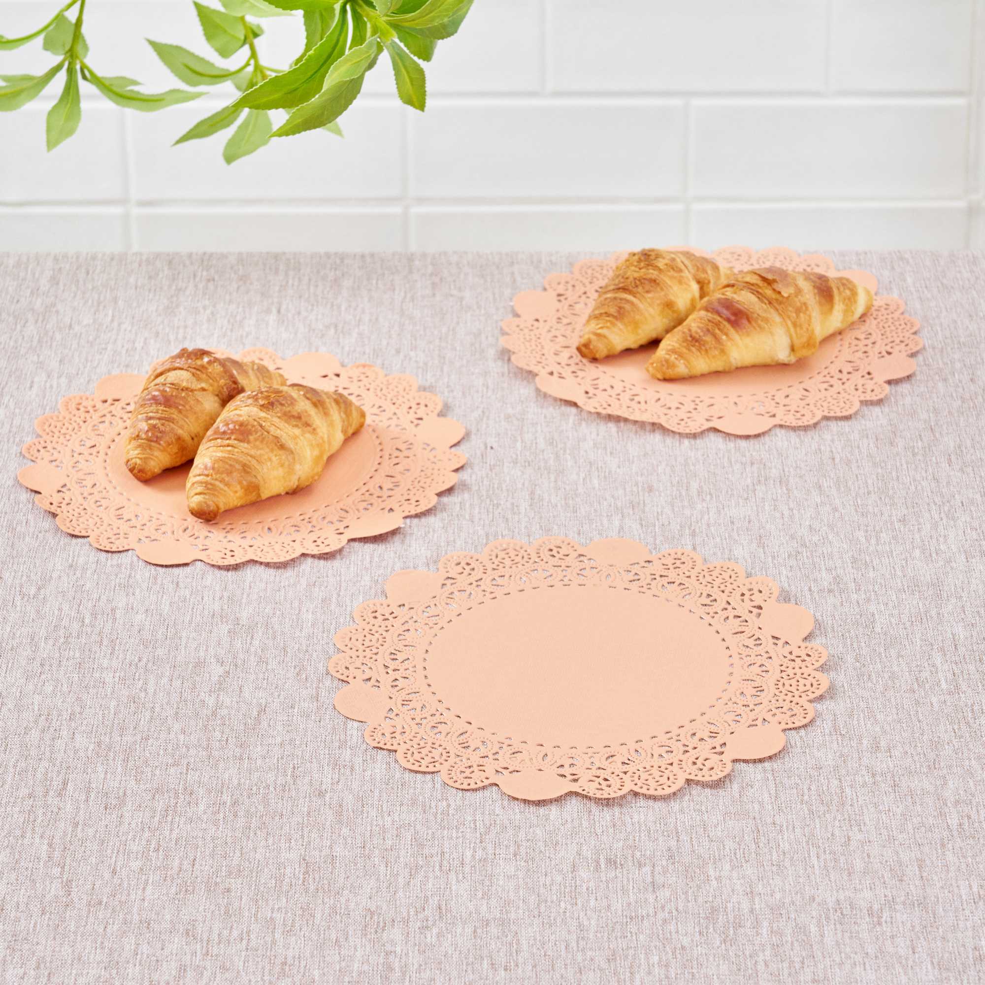 Pastry Tek Round Coral Paper Doilies - Lace - 8" x 8" - 4000 count box