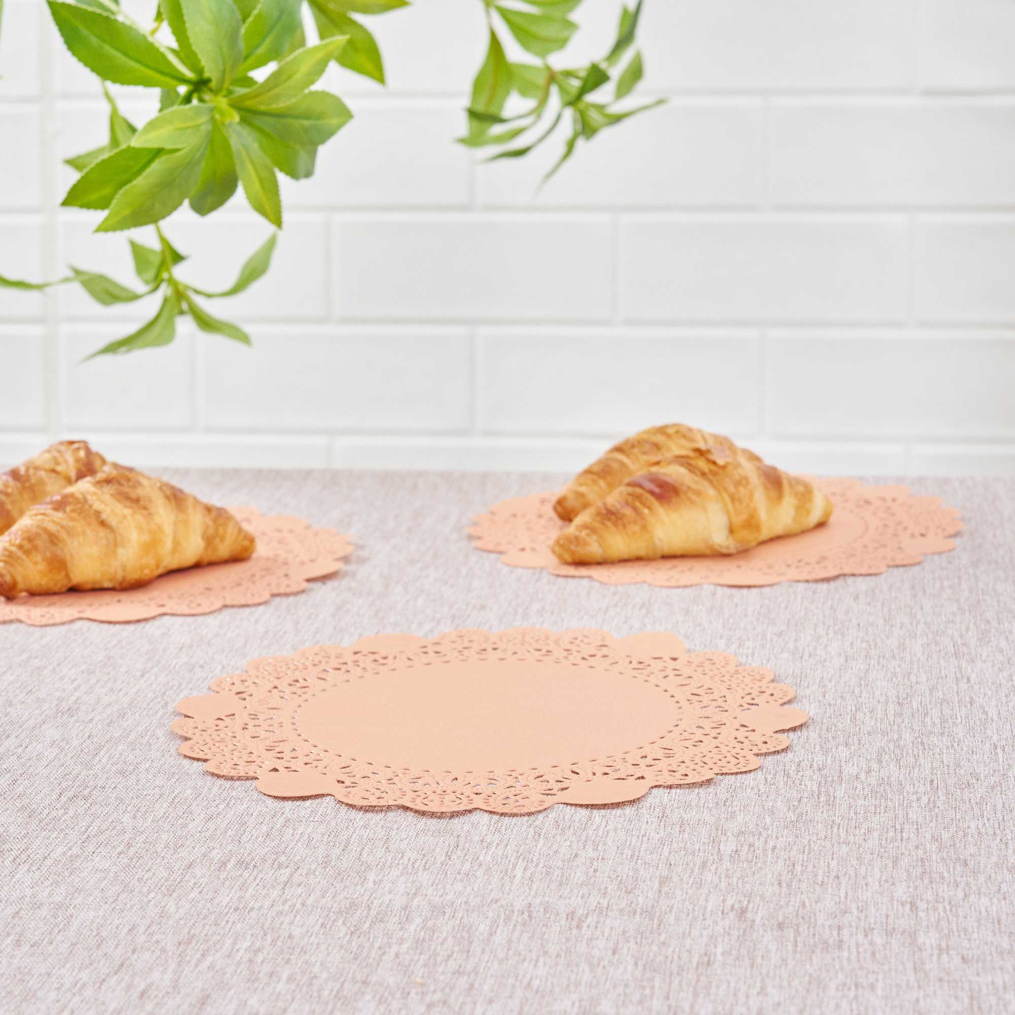 Pastry Tek Round Coral Paper Doilies - Lace - 8" x 8" - 4000 count box