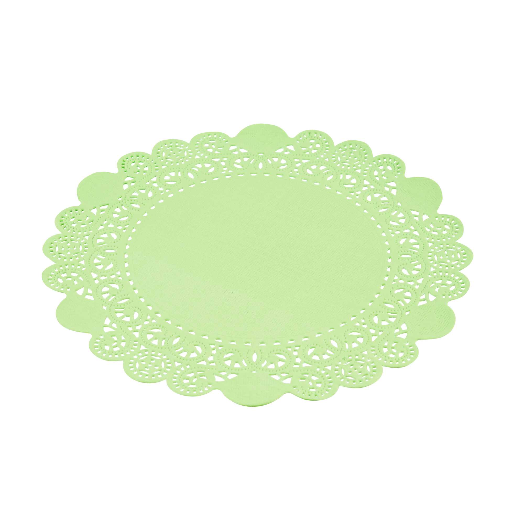 Pastry Tek Round Green Paper Doilies - Lace - 8" x 8" - 100 count box