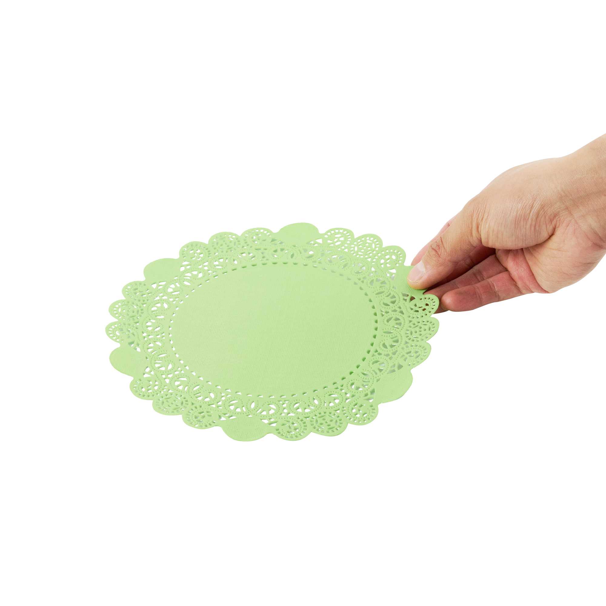 Pastry Tek Round Green Paper Doilies - Lace - 8" x 8" - 100 count box