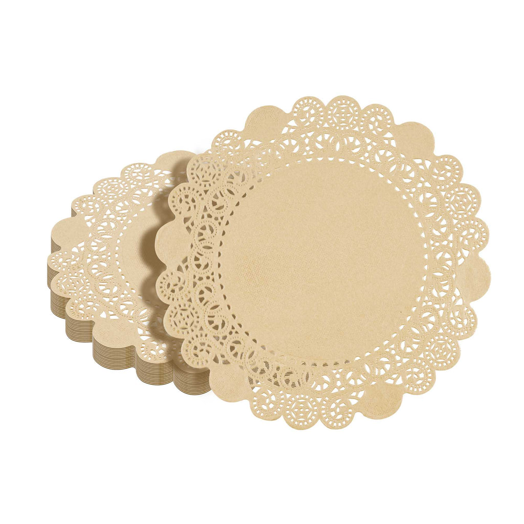 Pastry Tek Round Kraft Paper Doilies - Lace - 8" x 8" - 100 count box