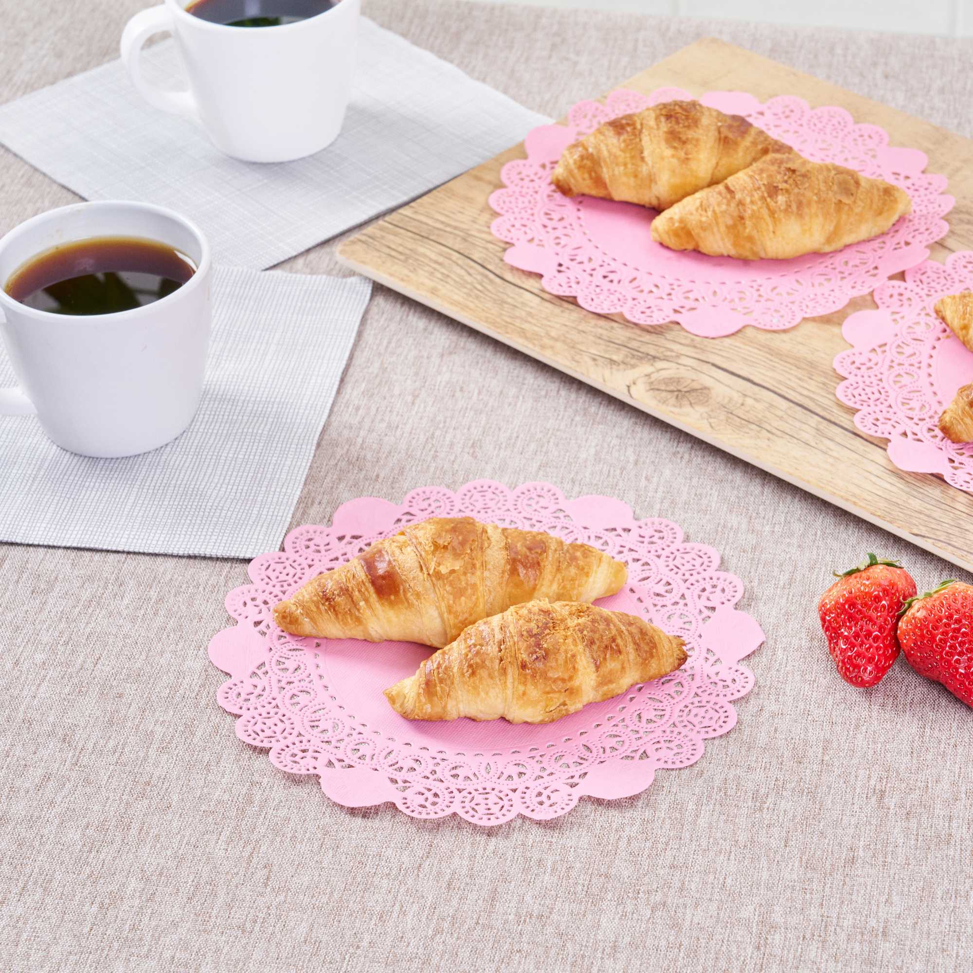 Pastry Tek Round Pink Paper Doilies - Lace - 8" x 8" - 100 count box