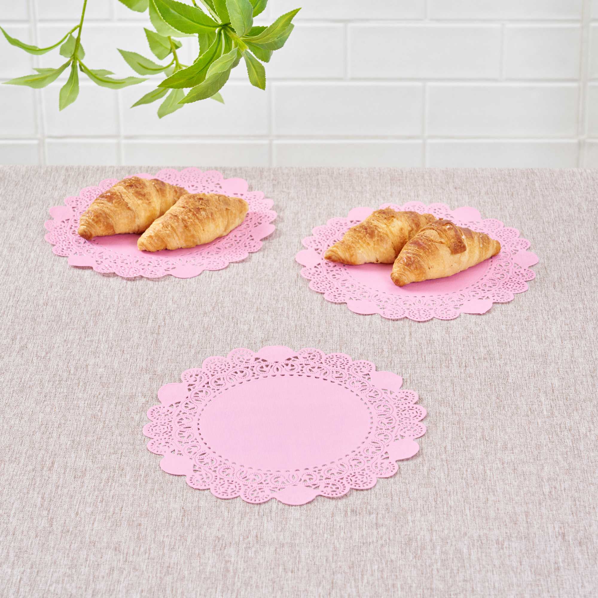 Pastry Tek Round Pink Paper Doilies - Lace - 8" x 8" - 100 count box