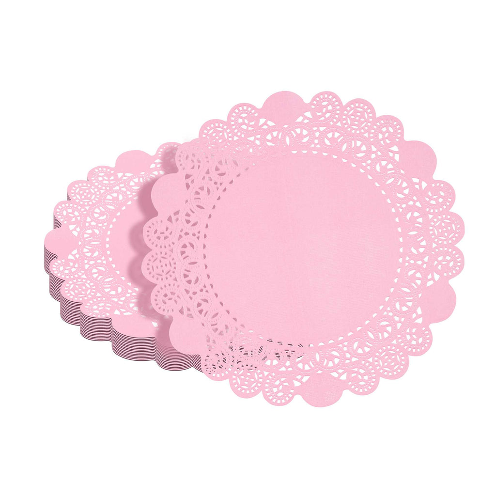 Pastry Tek Round Pink Paper Doilies - Lace - 8" x 8" - 4000 count box