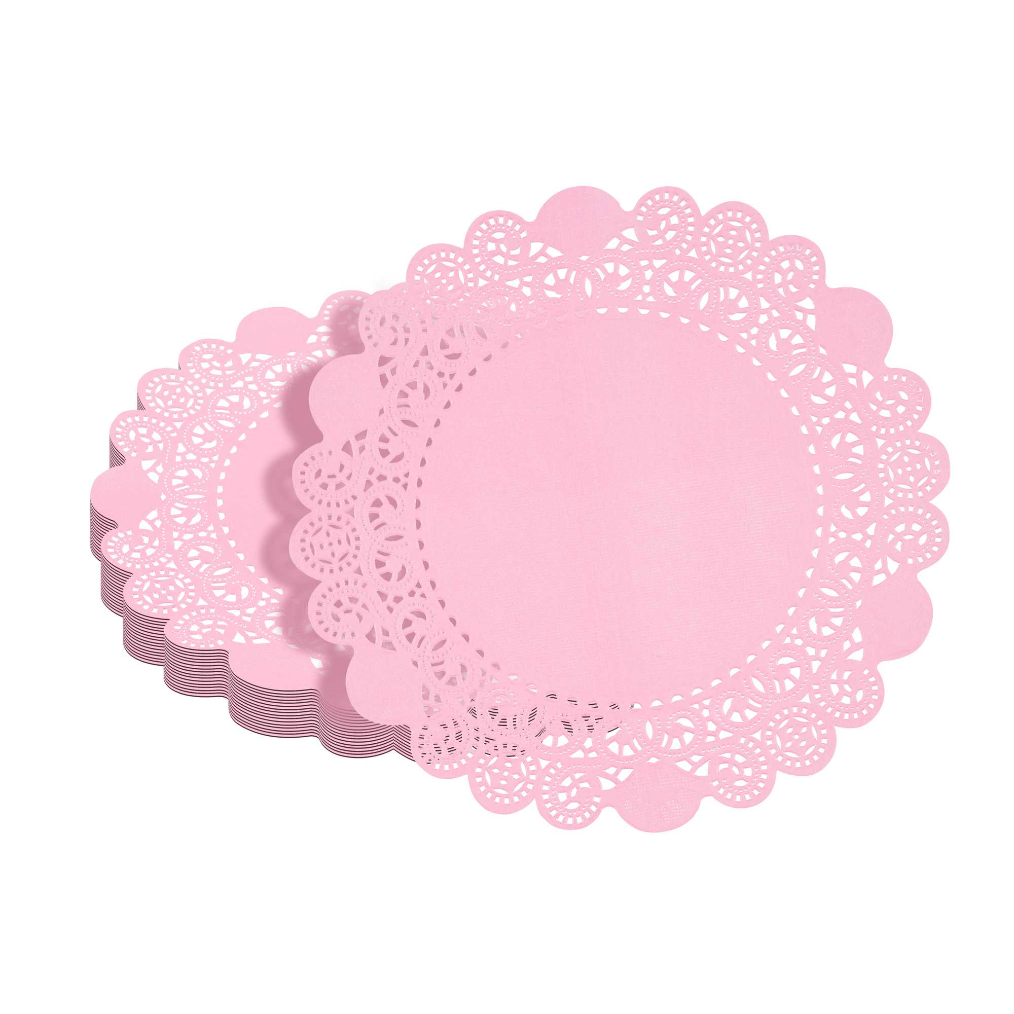 Pastry Tek Round Pink Paper Doilies - Lace - 8" x 8" - 4000 count box