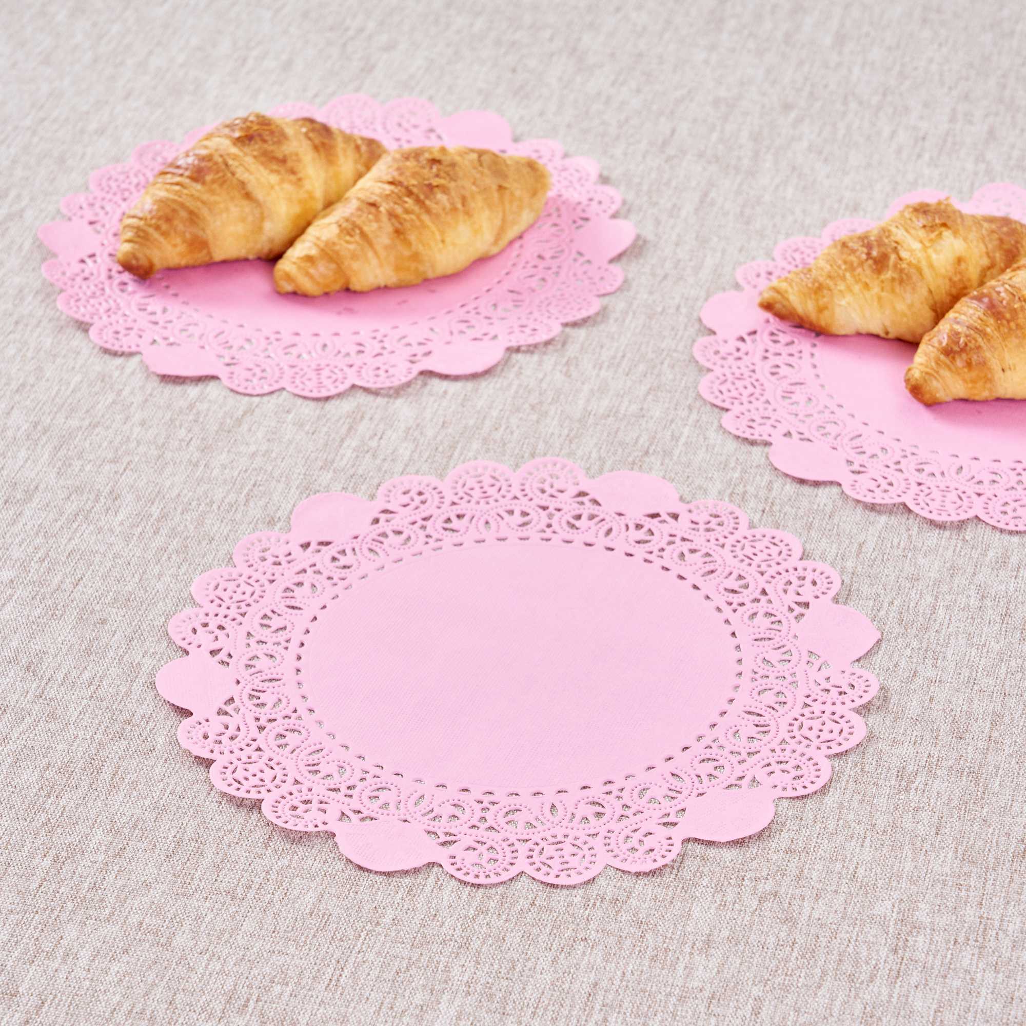 Pastry Tek Round Pink Paper Doilies - Lace - 8" x 8" - 4000 count box