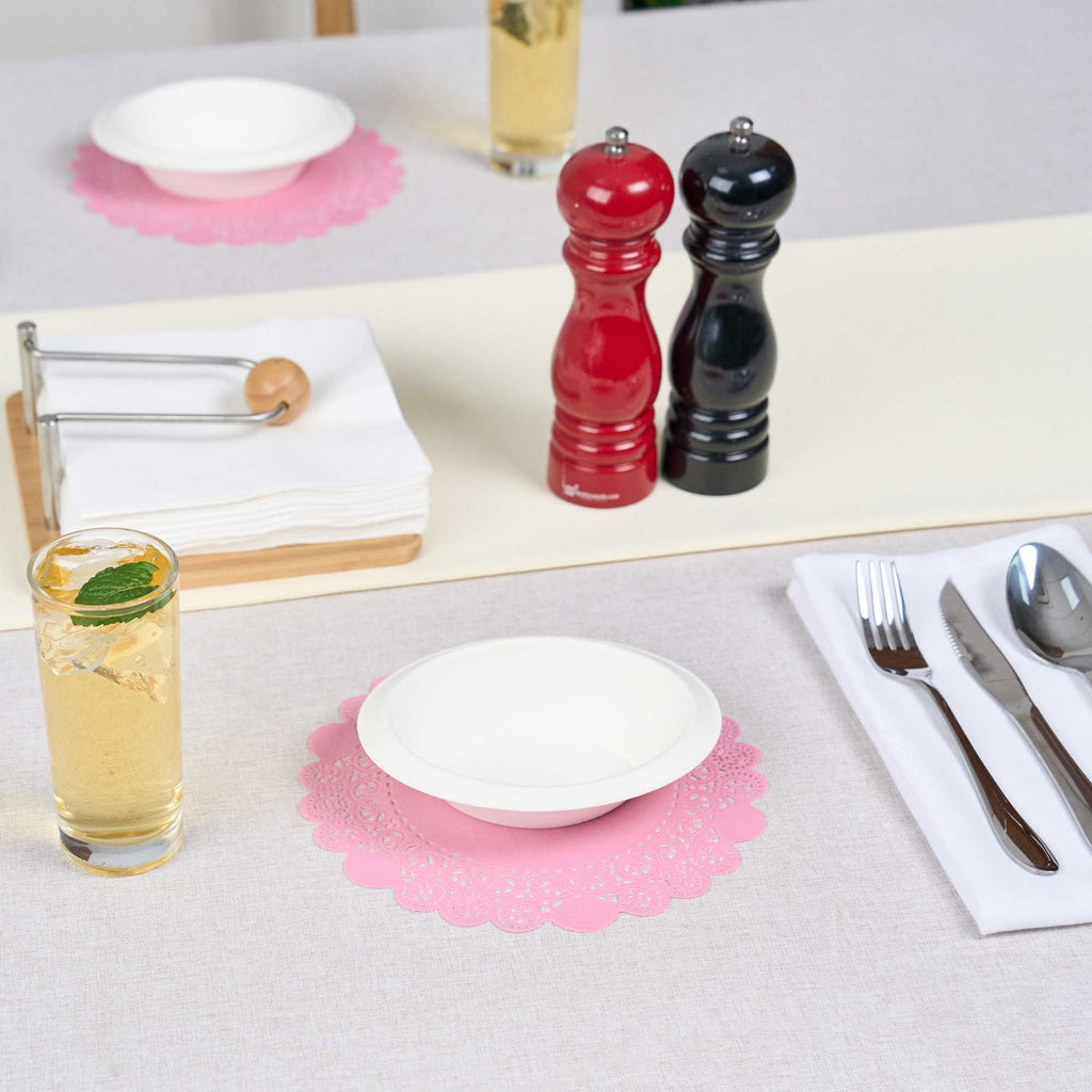 Pastry Tek Round Pink Paper Doilies - Lace - 8" x 8" - 4000 count box