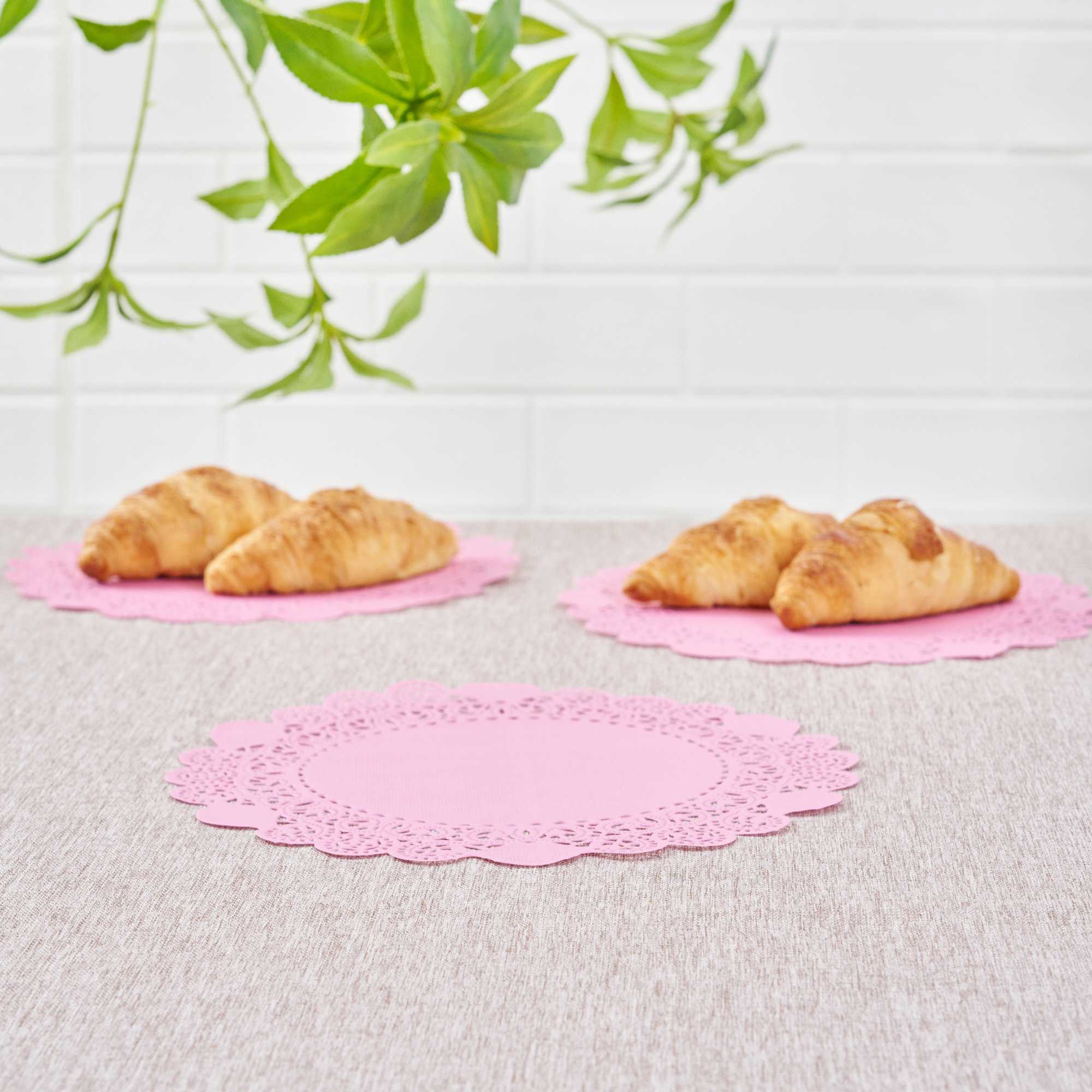 Pastry Tek Round Pink Paper Doilies - Lace - 8" x 8" - 4000 count box