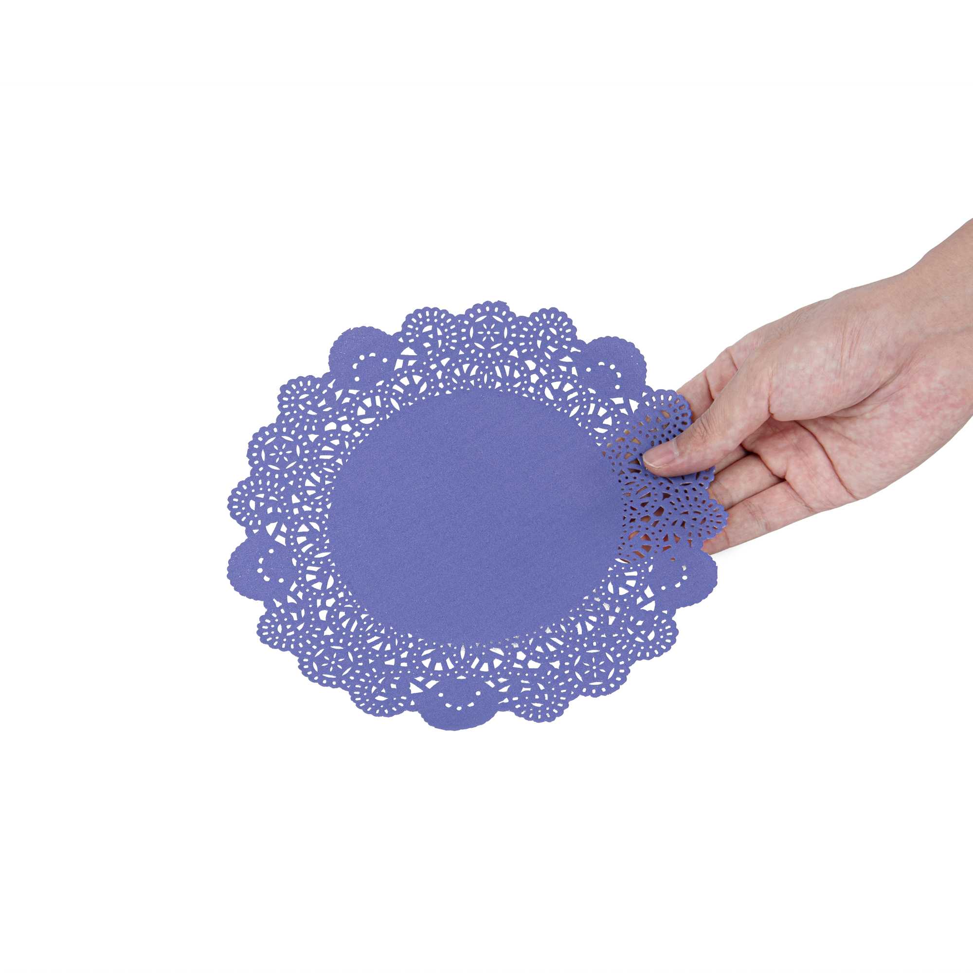 Pastry Tek Round Purple Paper Doilies - Lace - 8" x 8" - 4000 count box