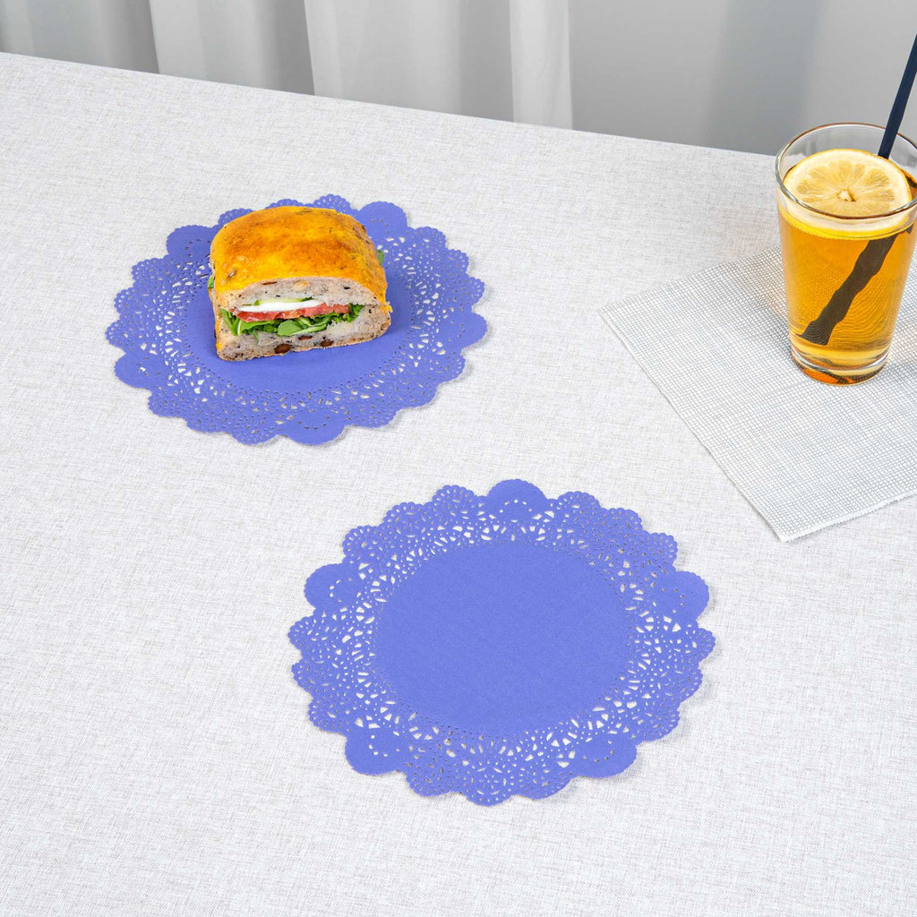 Pastry Tek Round Purple Paper Doilies - Lace - 8" x 8" - 4000 count box
