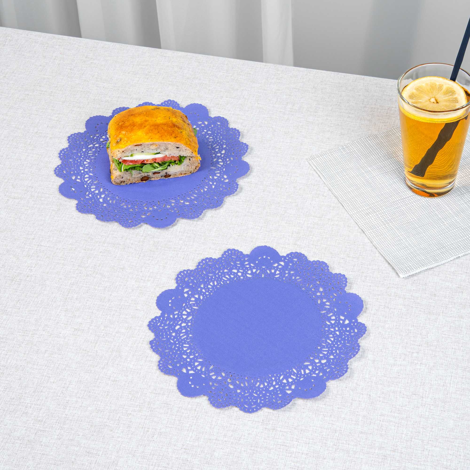 Pastry Tek Round Purple Paper Doilies - Lace - 8" x 8" - 4000 count box