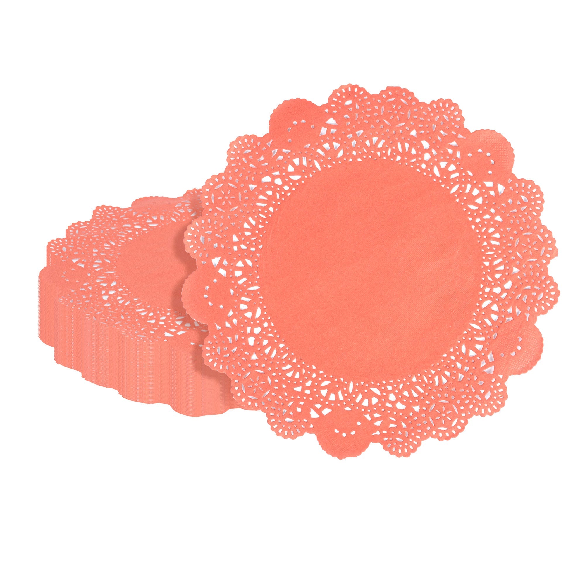 Pastry Tek Round Red Paper Doilies - Lace - 8" x 8" - 100 count box