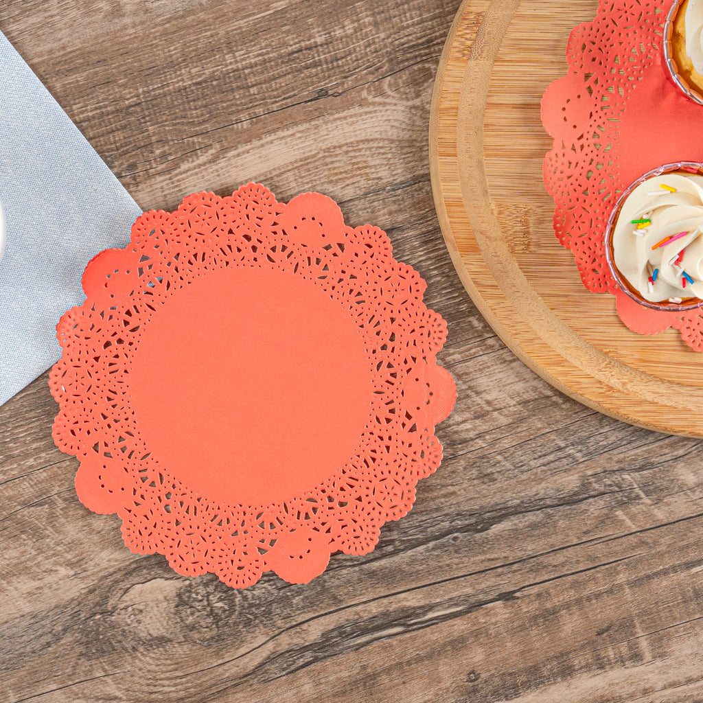 Pastry Tek Round Red Paper Doilies - Lace - 8" x 8" - 100 count box